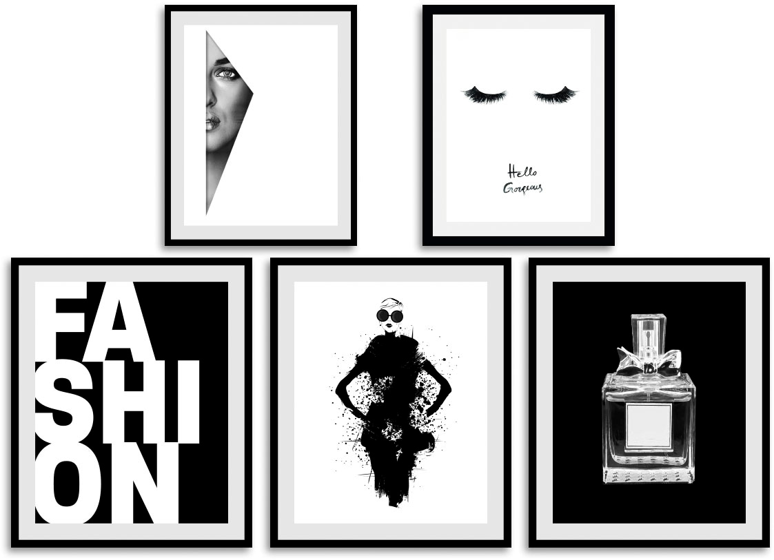 queence Bild »Fashion«, Abstrakt-Schwarz-Weiß-Fashion-Mode-Magazincover-Frau-Bilder von Frauen-Schriftzug-Sprüche & Texte, (5 St.), gerahmt