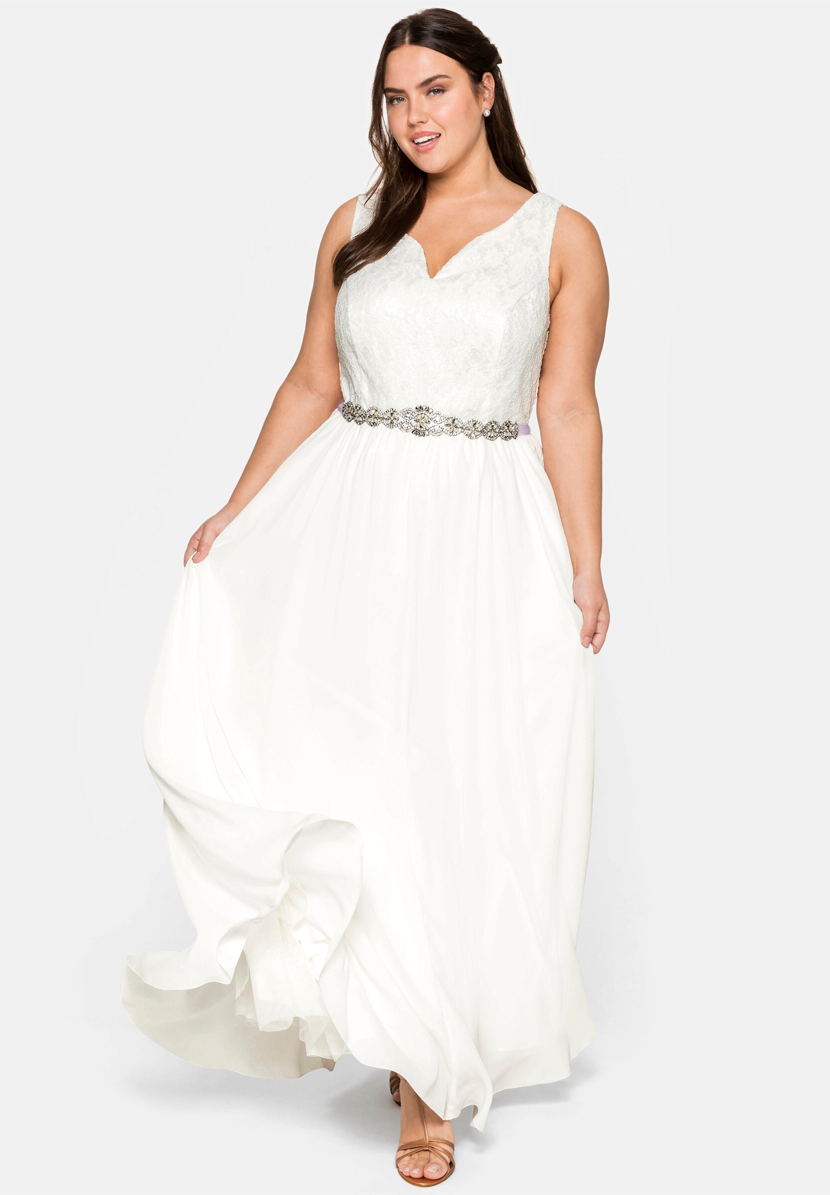 Sheego Maxikleid »Abendkleid Hochzeitskleid mit Spitze und Pailletten« Ohne Tasche mit Paillettendekoration