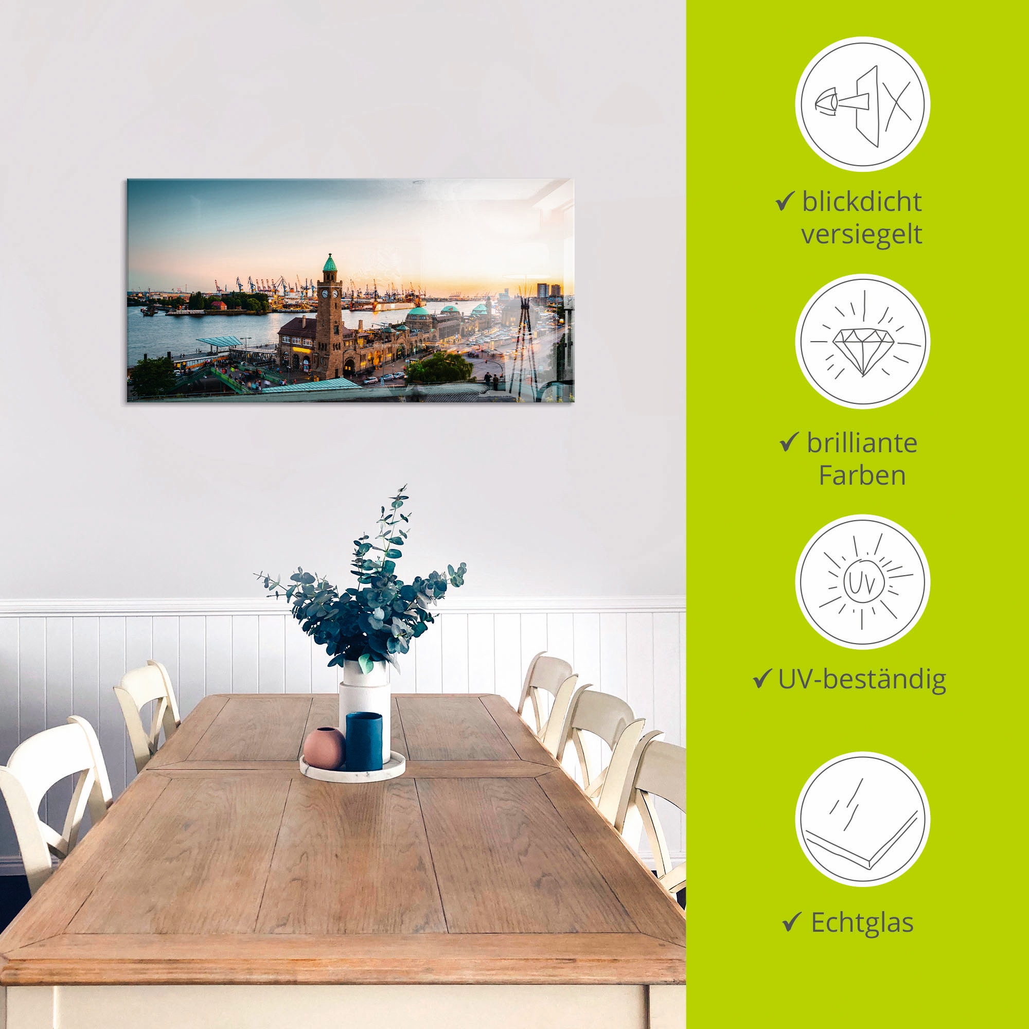 Artland Glasbild »Hamburg Hafen und Landungsbrücken« Deutschland 1 Stk. tlg. in verschiedenen Größen