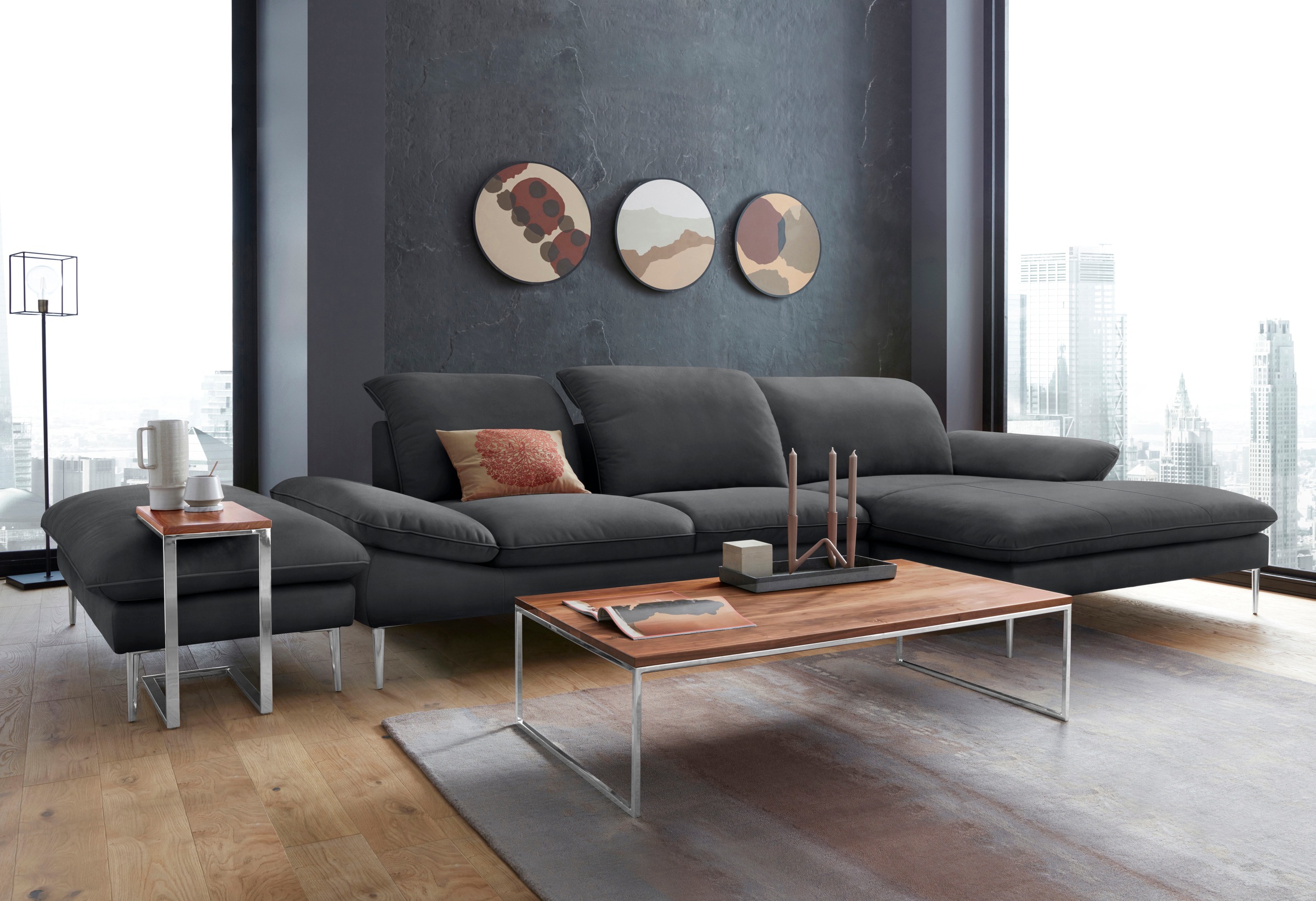 W.SCHILLIG Ecksofa »enjoy&MORE, Designsofa, bequem, zeitlos und elegant, L-Form«, mit Sitztiefenverstellung, Füße Chrom glänzend, Breite 340 cm