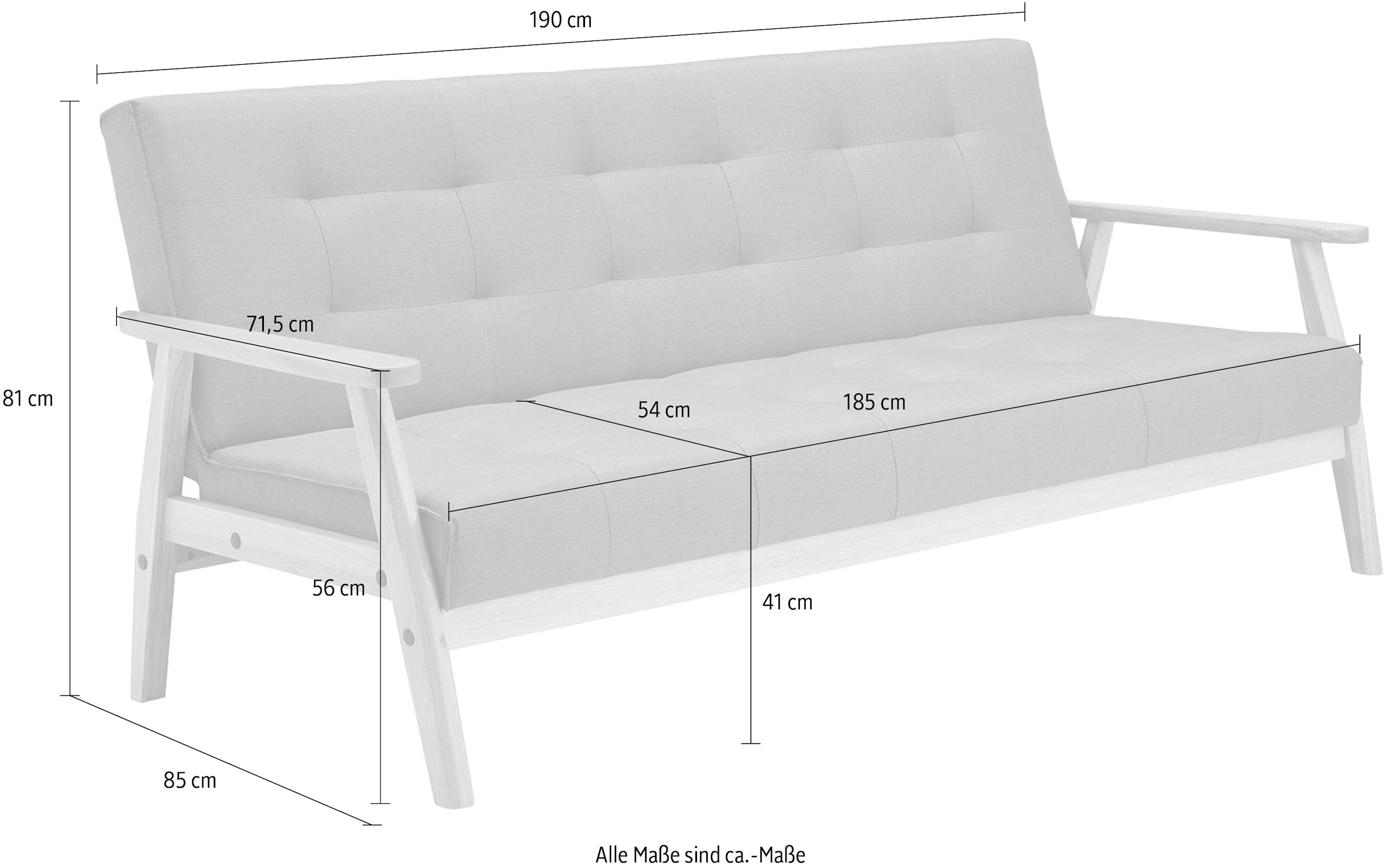 SalesFever Schlafsofa »Skagen, Sofa, 3-Sitzer«, mit Holzgestell, 60° Relax- und Schlaffunktion, Breite 190 cm