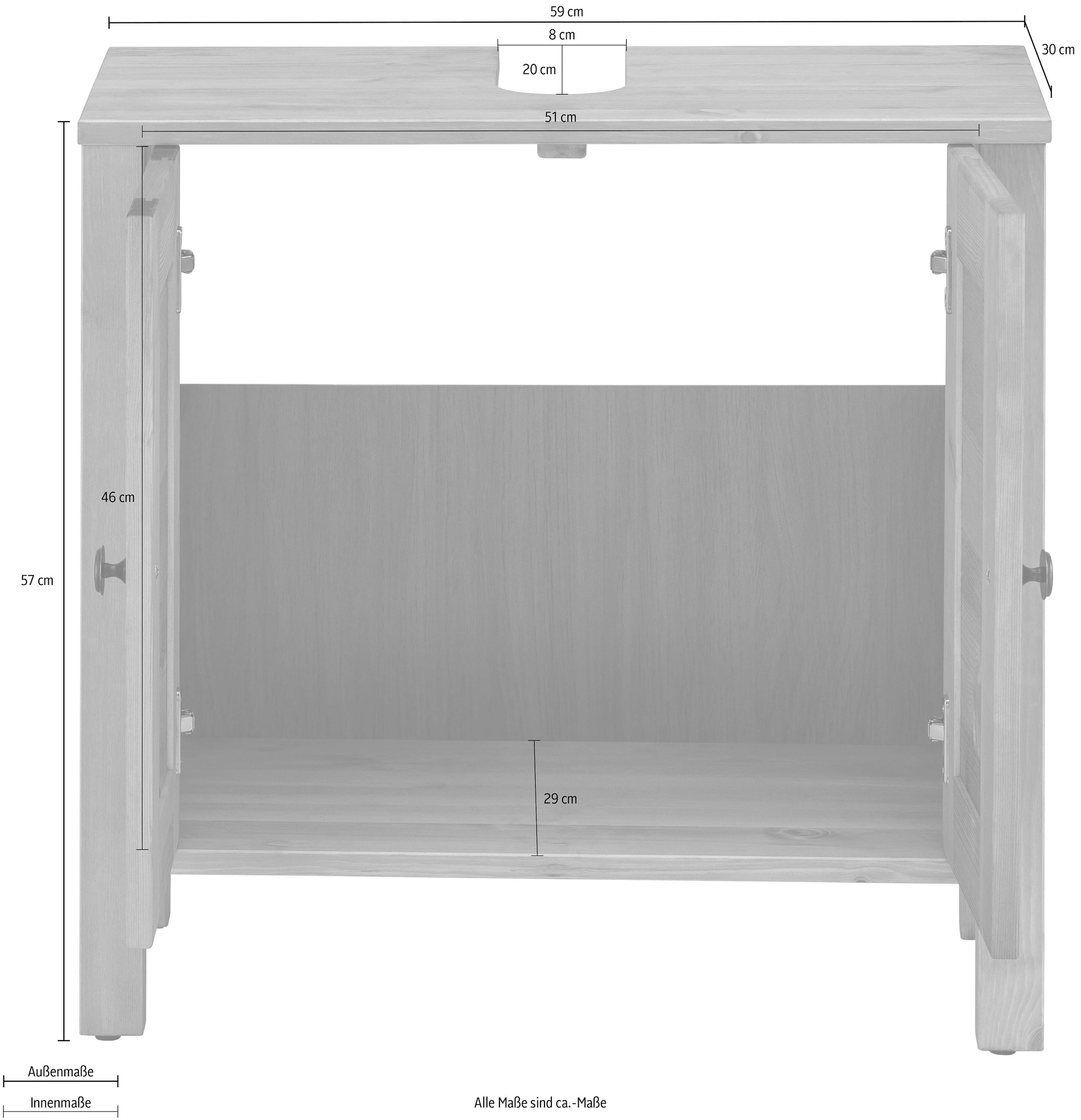 Home affaire Waschbeckenunterschrank »Ayanna«, aus Massivholz, FSC®, Lamellenfront, Höhe 57 cm, Breite 59 cm