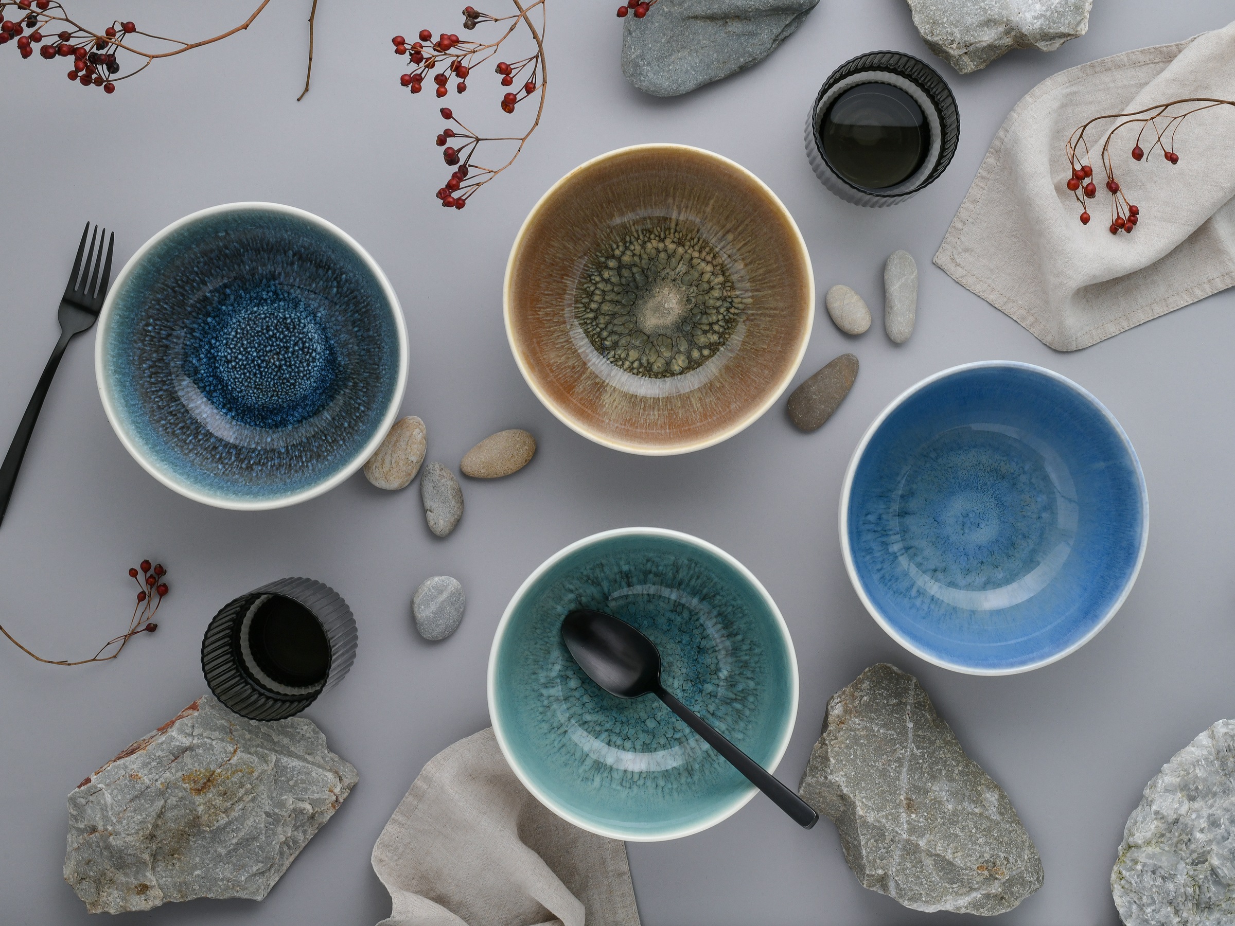 CreaTable Schüssel »Caldera Mix, Buddha Bowl, 4-tlg.« 4 aus Steinzeug Moderne Coupeform, Reaktivglasur
