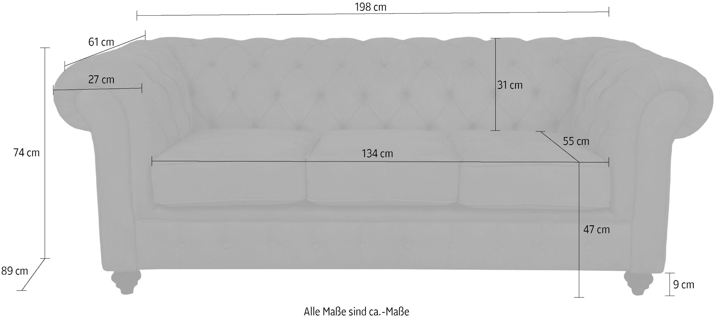 Home affaire Chesterfield-Sofa »Duc 3-Sitzer«, hochwertige Knopfheftung im Rücken, Samtoptik mit changierender Optik