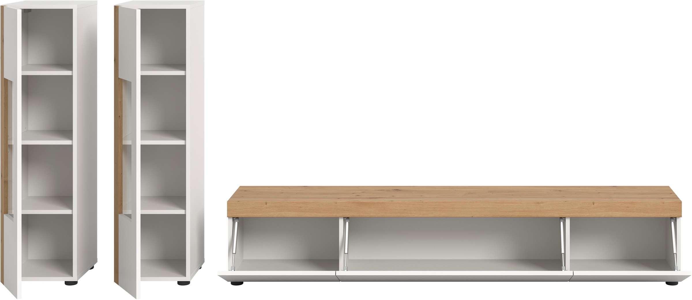 INOSIGN Wohnwand »Svala, Breite 180 cm, Wohnkombination«, (Set, 3 St.), stehend u. hängend montierbar, Vitrinenschränke, Lowboard