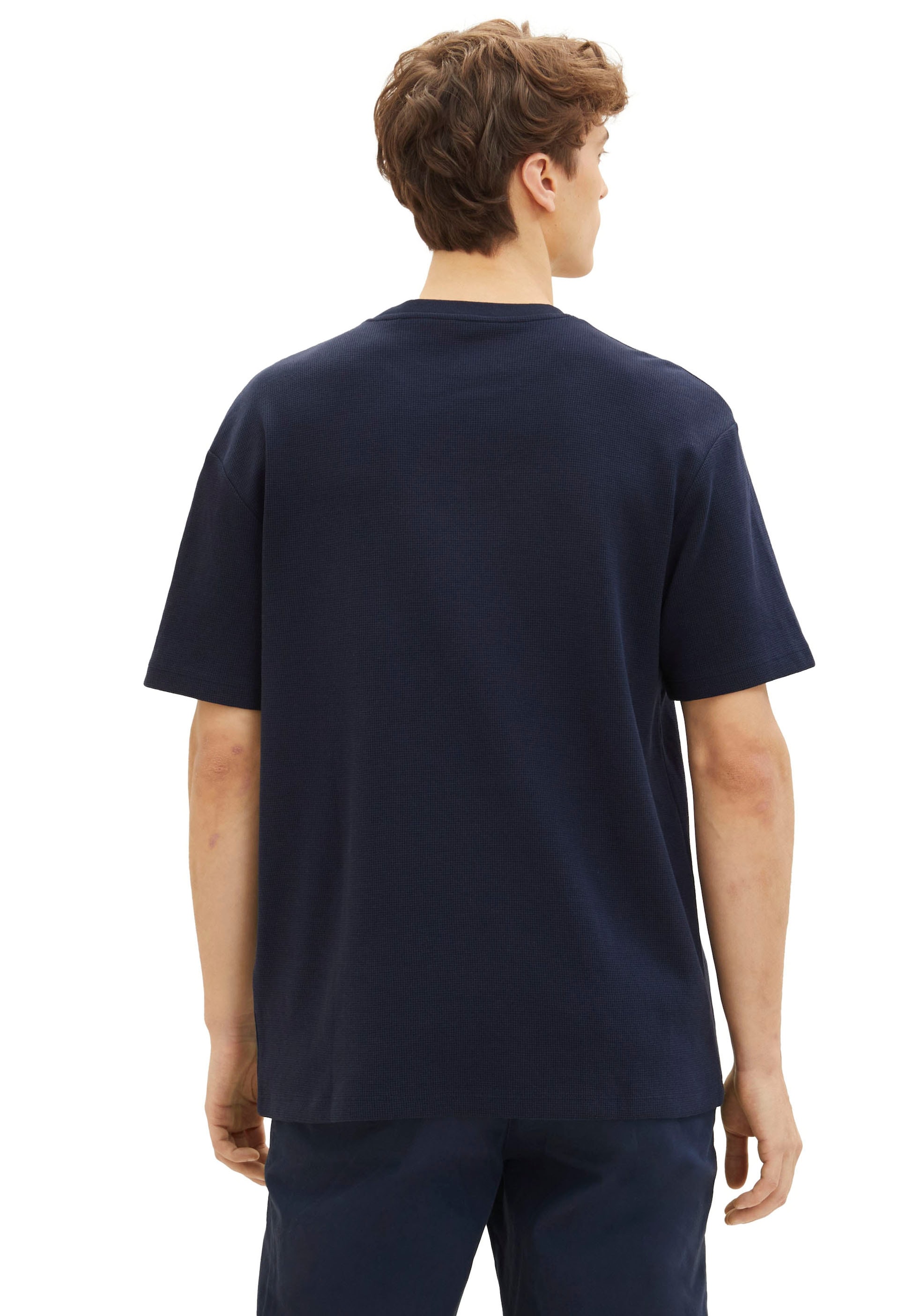 TOM TAILOR Denim T-Shirt, mit Waffel-Strutkur und Rundhalsausschnitt