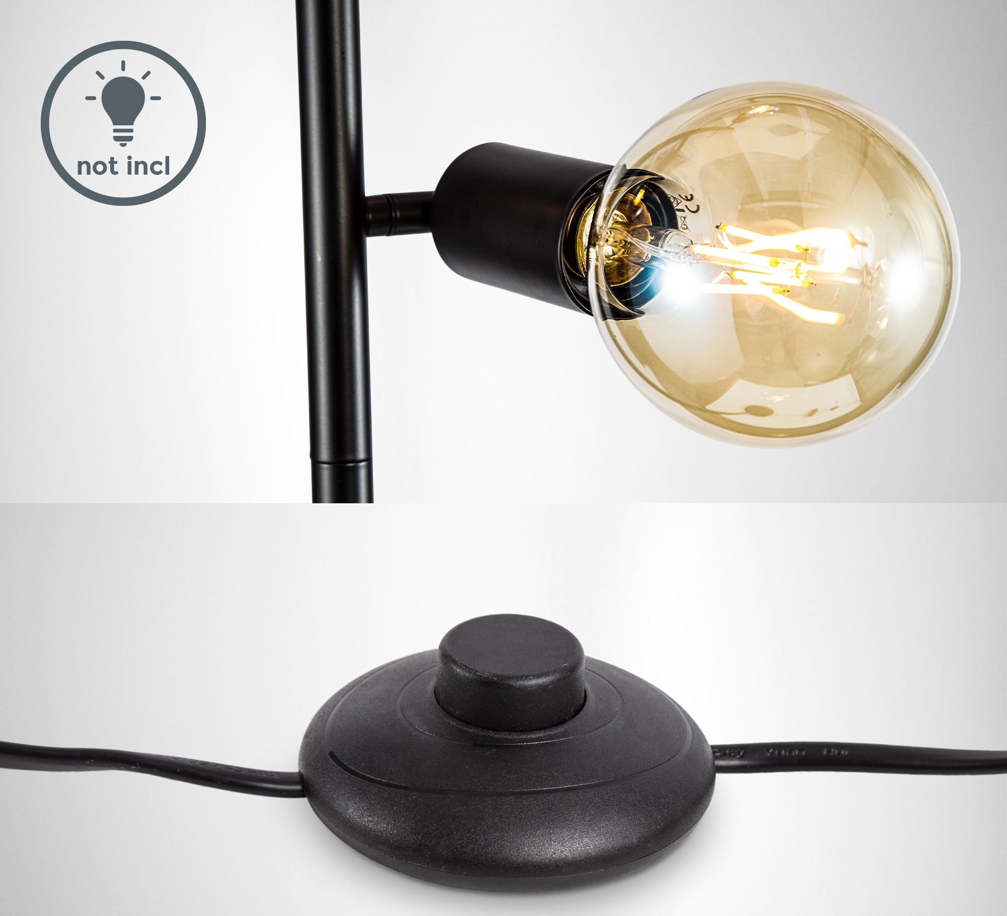 E27 Leuchtmittel für Jahren Inkl. 3 Stehlampe, mit Ohne B.K.Licht kaufen Fassung, | Metall, online Kabelschalter schwarz, XXL Leuchtmittel, Garantie