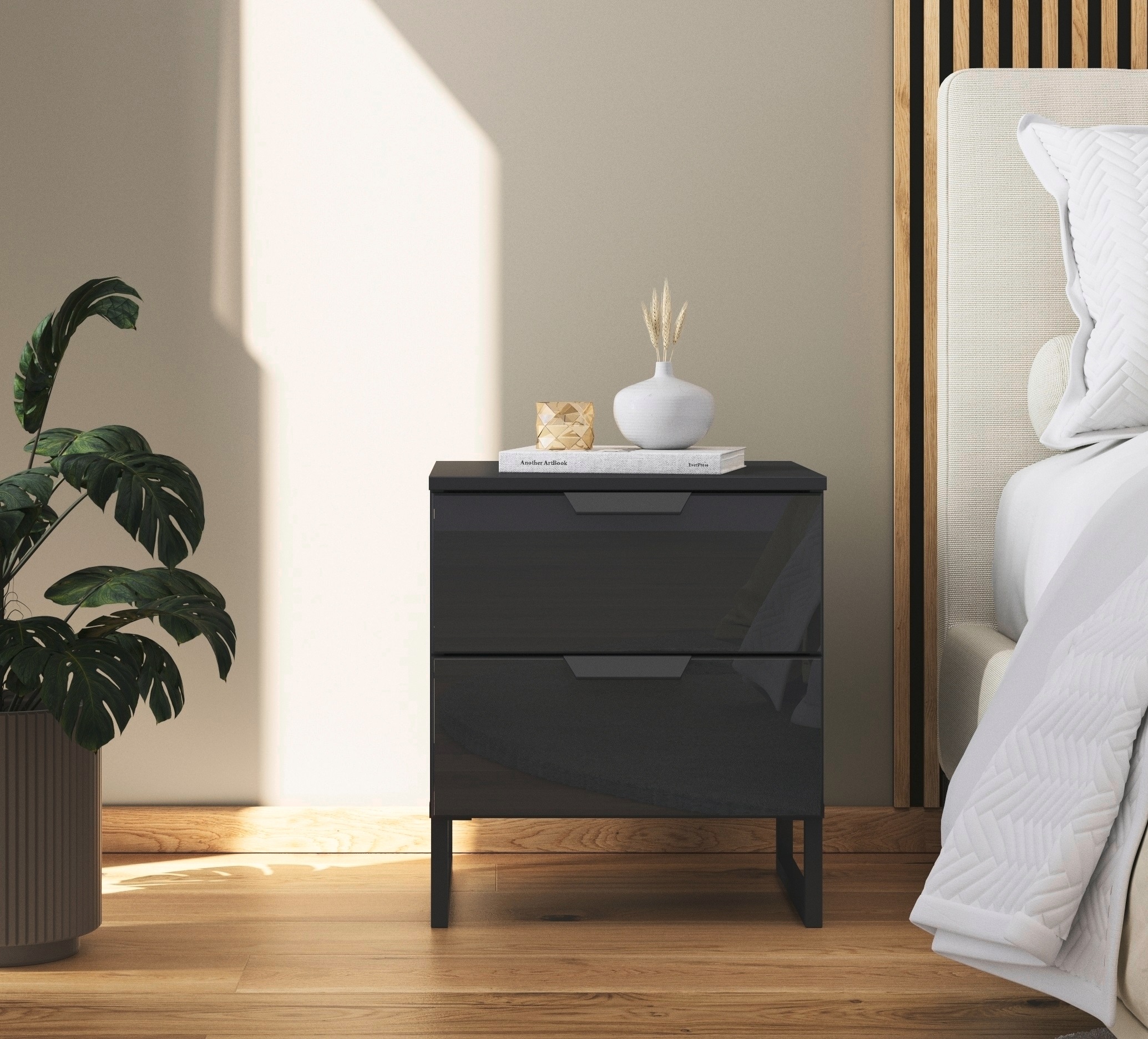rauch Nachtkommode »Modern by Aditio«, mit Glasfront und Kufenfuß, 2 Schubladen mit Softclose-Funktion