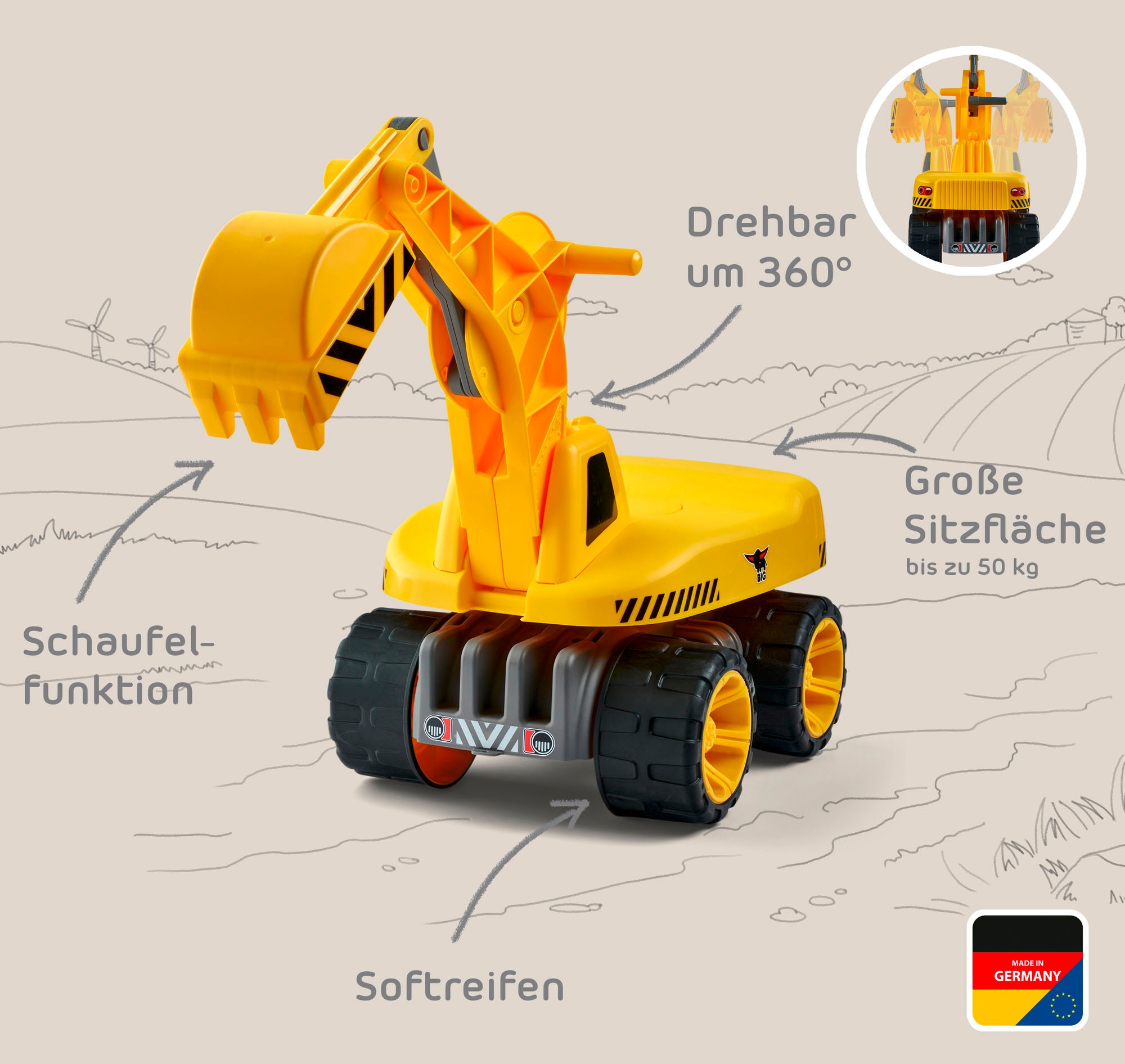 BIG Spielzeug-Bagger »BIG Power Worker Maxi Digger«, Aufsitz-Bagger, Made in Germany