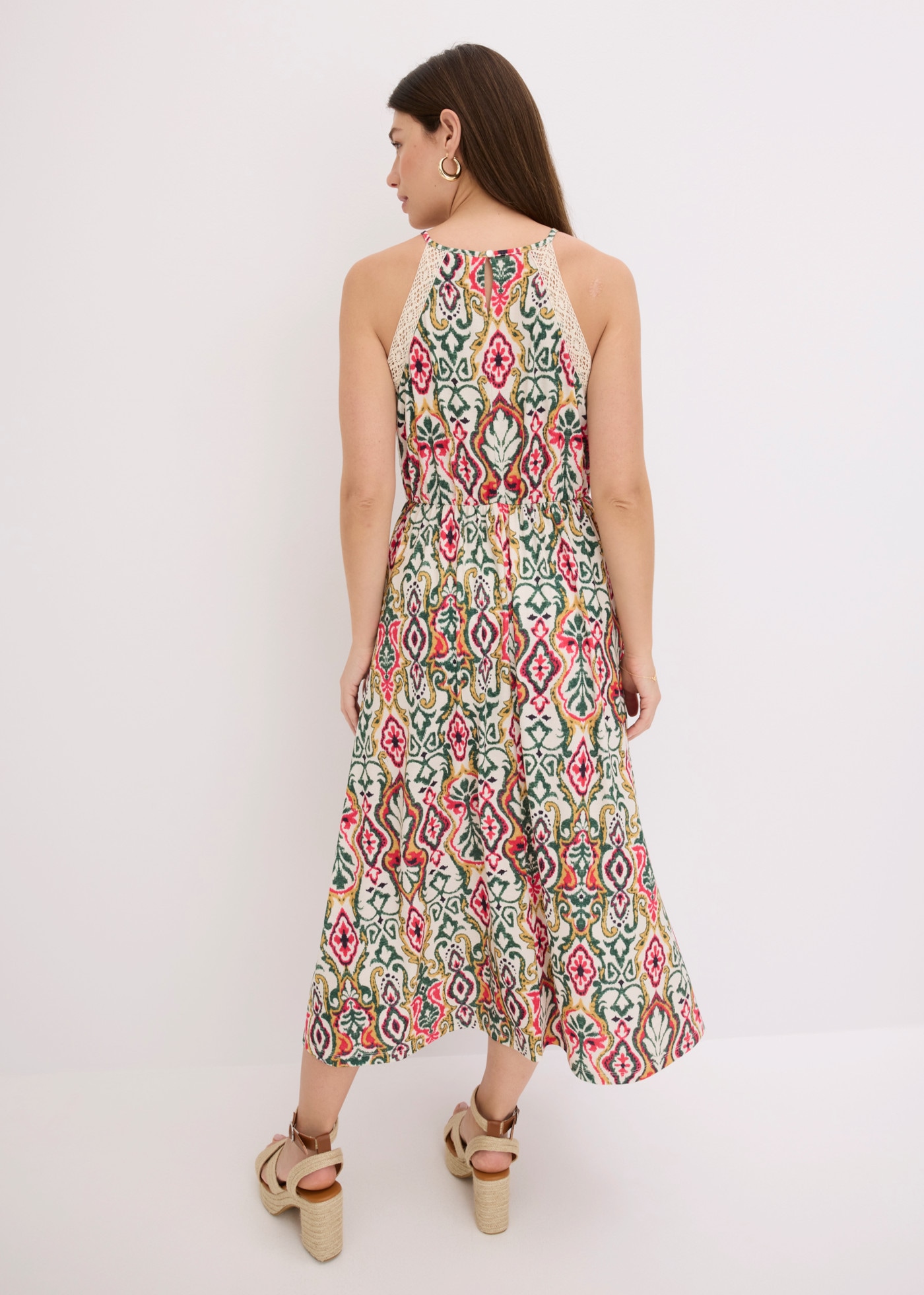 bonprix Midikleid mit dekorativer Spitze am Armloch, ausgestellte Passform