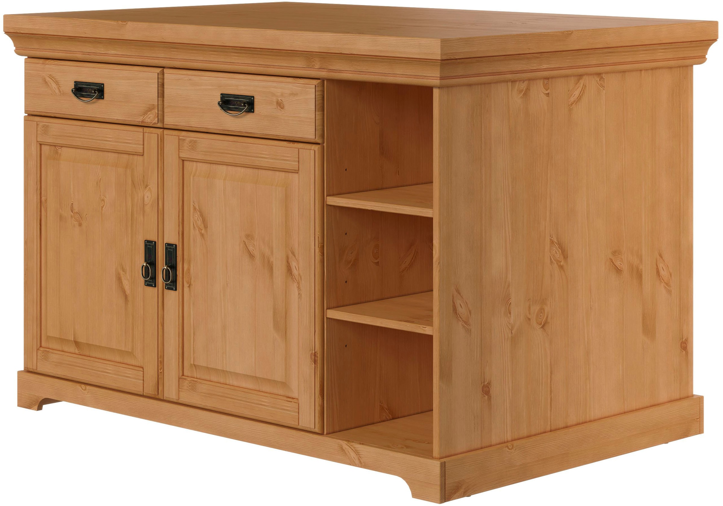 Home affaire Kücheninsel »Rügen« Breite 130 cm, Kiefer massiv, mit Türen, Schubkästen, offenen Fächern