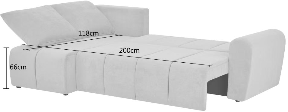 Home affaire Ecksofa »Nortrud, 241 cm, L-Form, mit Schlaffunktion u. Bettkasten« Recamiere rechts / links montierbar, in Cord und Webstoff