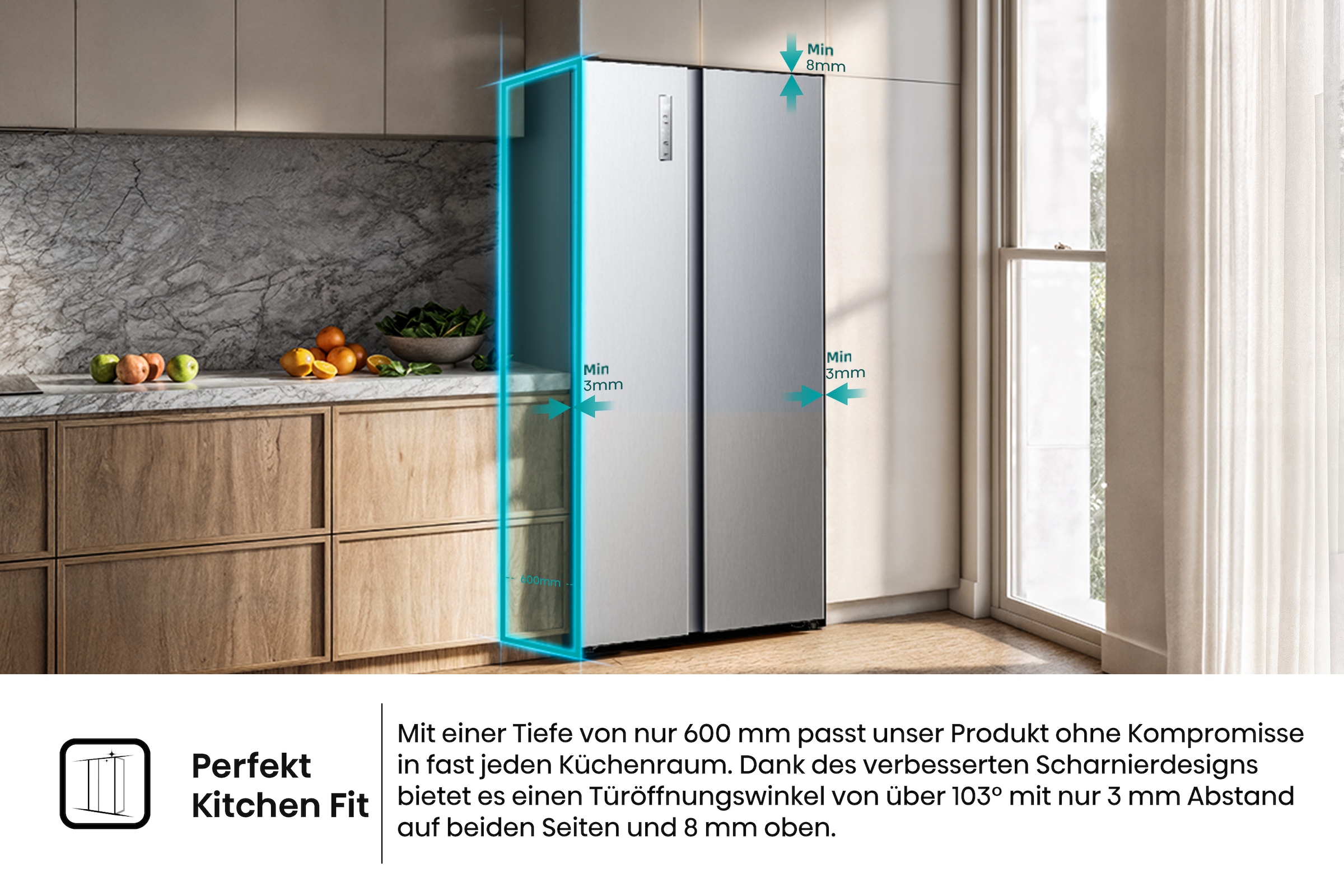 Hisense Side-by-Side »RS3P538NAIE« 178,6 cm hoch 91,1 cm breit einfacher Side by Side mit Premium-Ausstattung