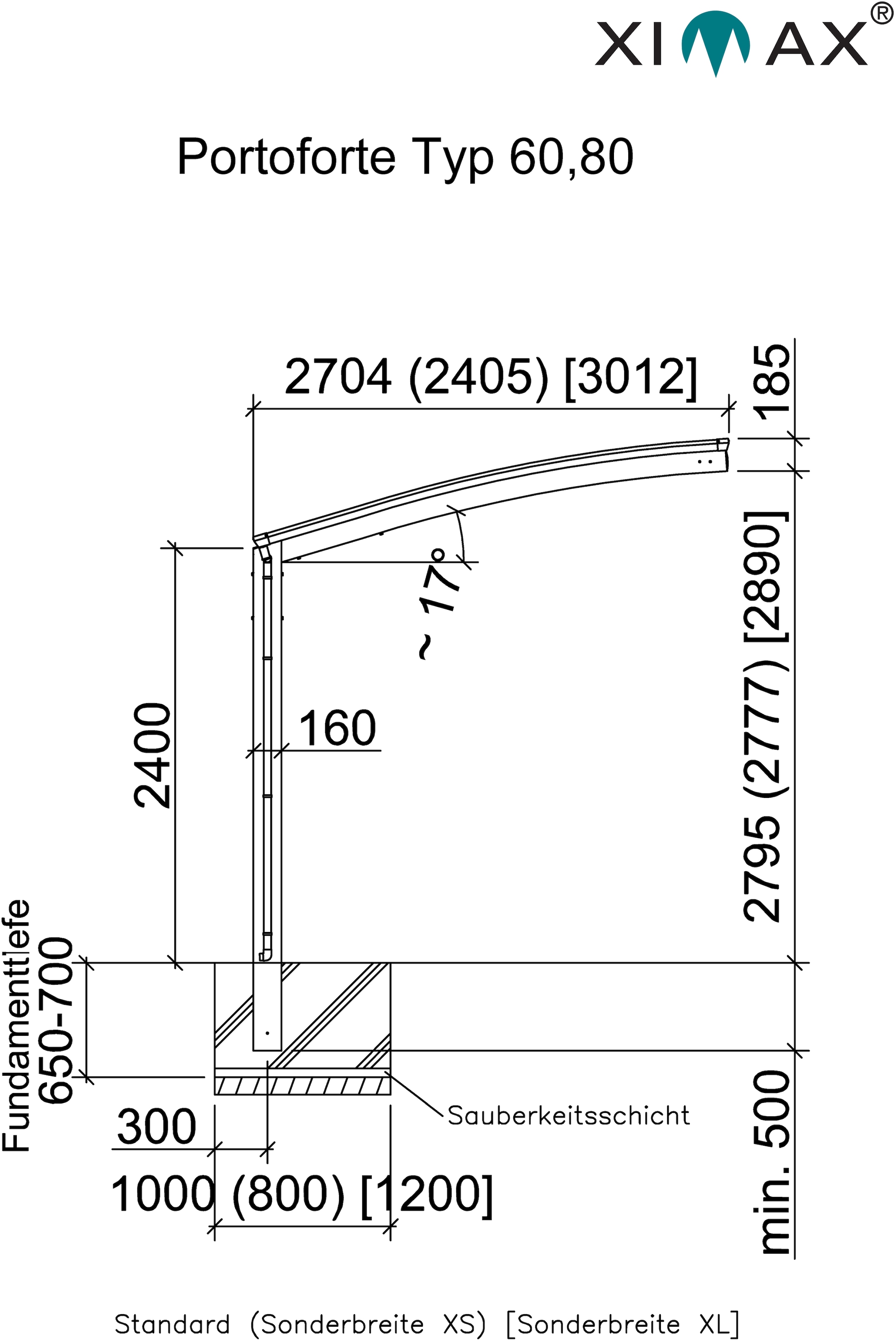 Ximax Einzelcarport »Portoforte Typ 60 Standard-Edelstahl-Look«, Aluminium, 254 cm, edelstahlfarben, Aluminium