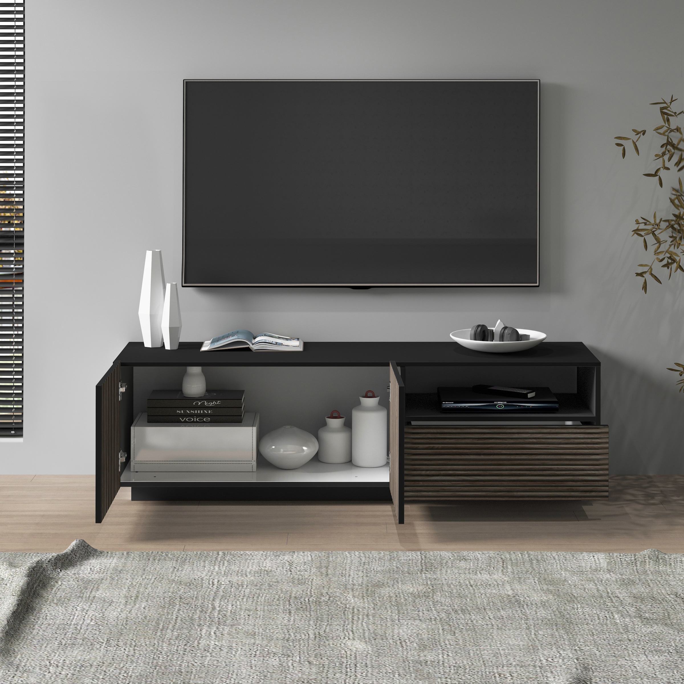 INOSIGN Lowboard »Vega,Lowboard,TV Board,TV Schrank,150 cm« mit 2 Türen und 1 Schublade,Fronten mit Rillen-Optik