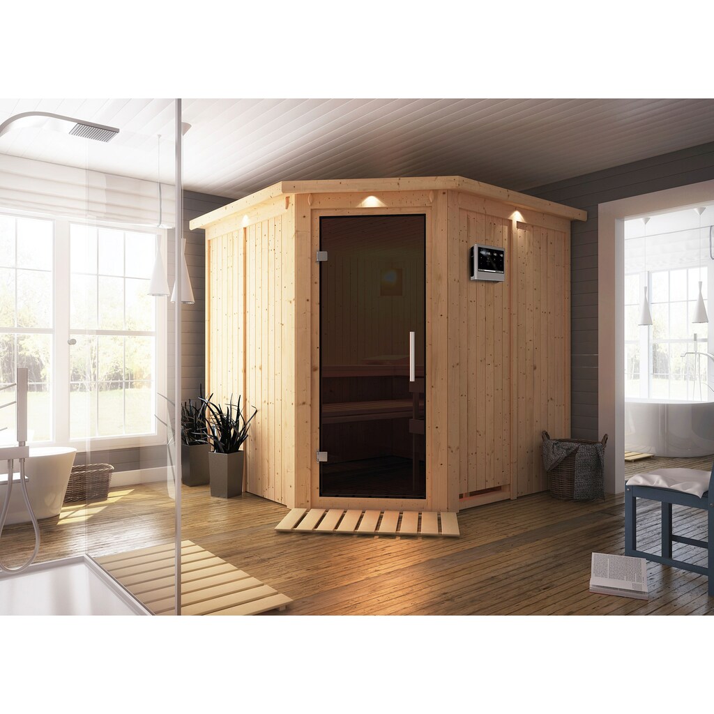 Karibu Sauna »Jarla«, (Set), 9-kW-Bio-Ofen mit externer Steuerung