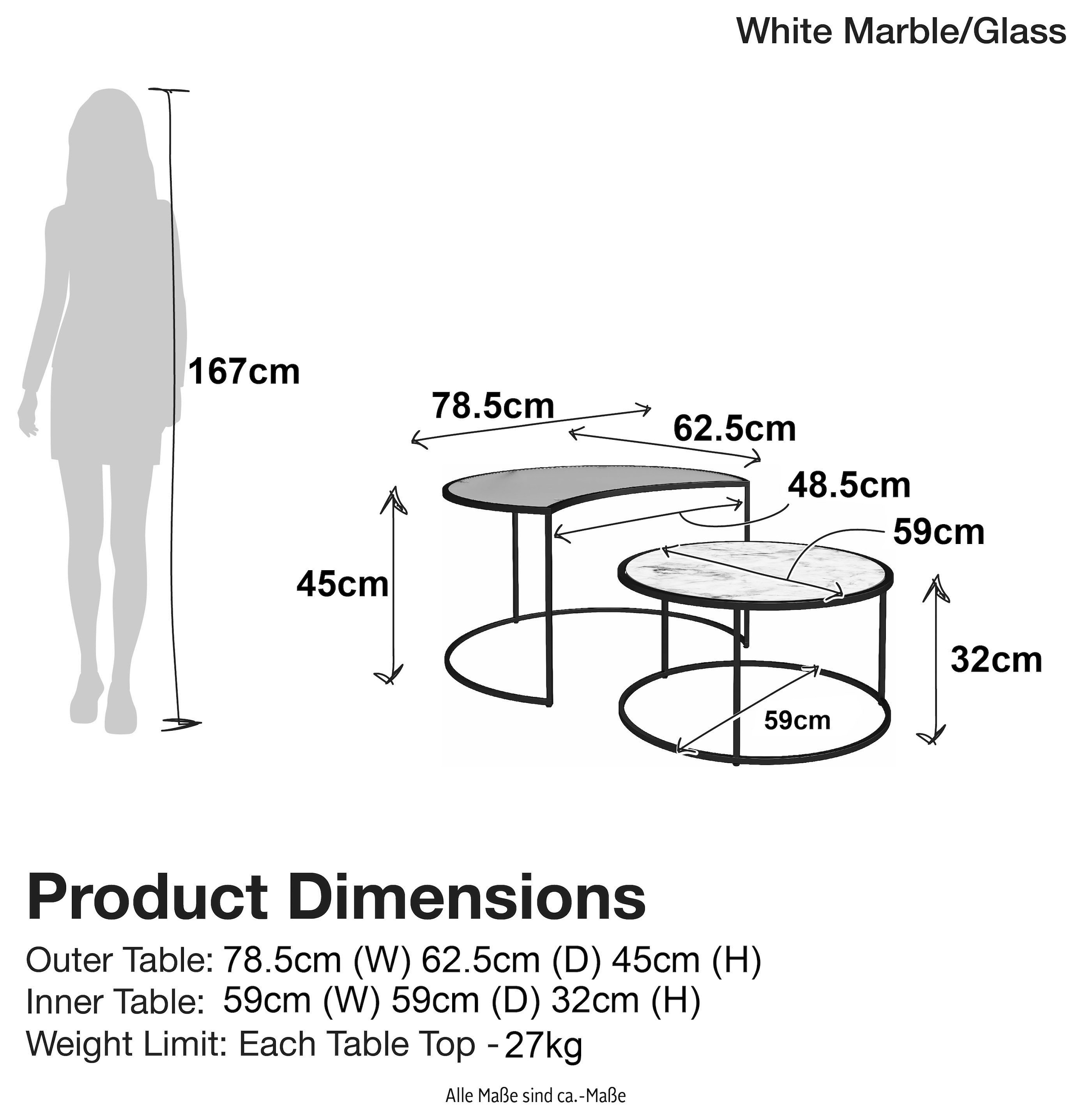 Dorel Home Couchtisch »Moon«, (2 St.), mit obere Tischplatte aus geriffeltem Glas, Höhe 45 cm