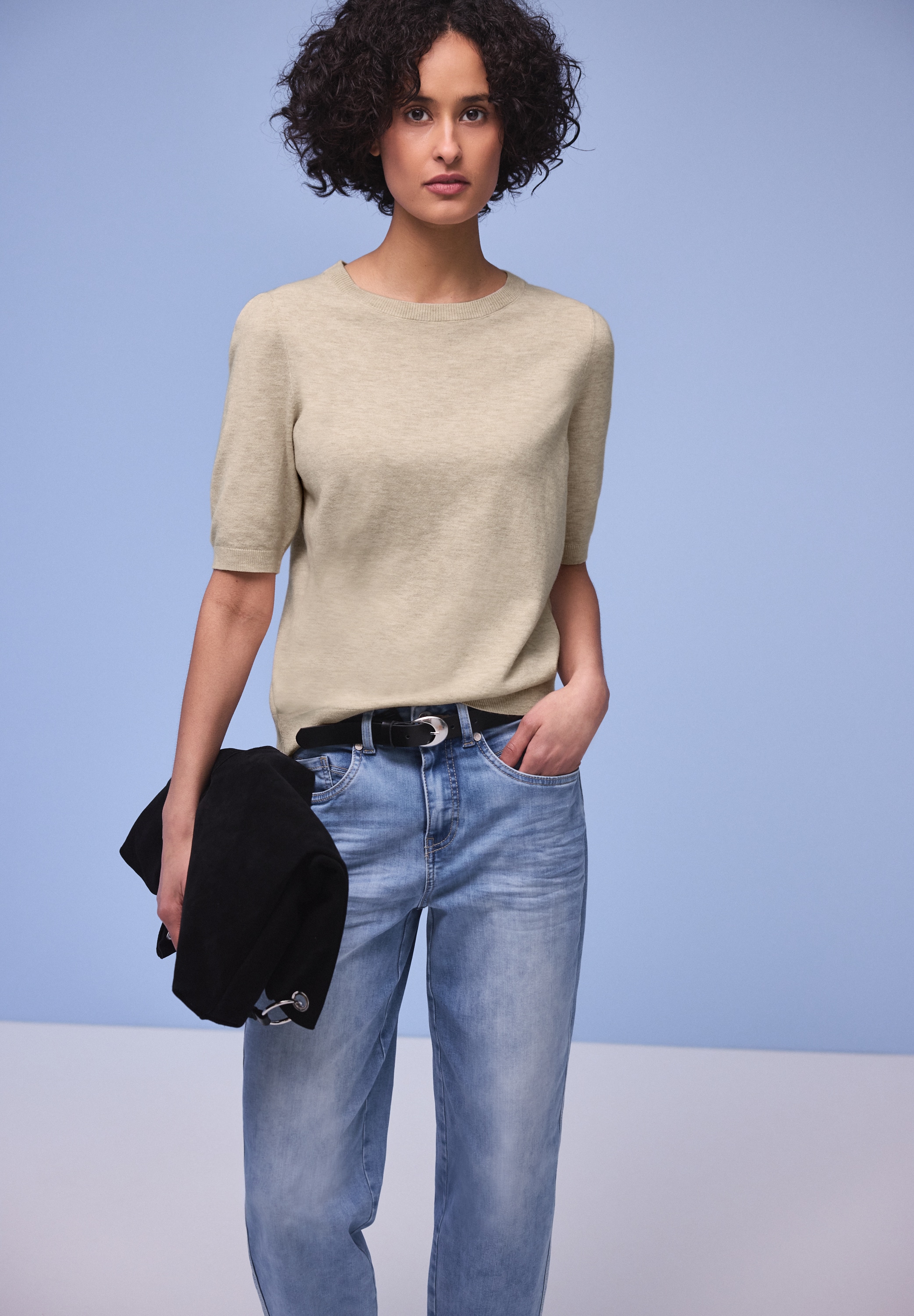 STREET ONE Strickpullover Halbarm mit modischen Pull-Ärmeln