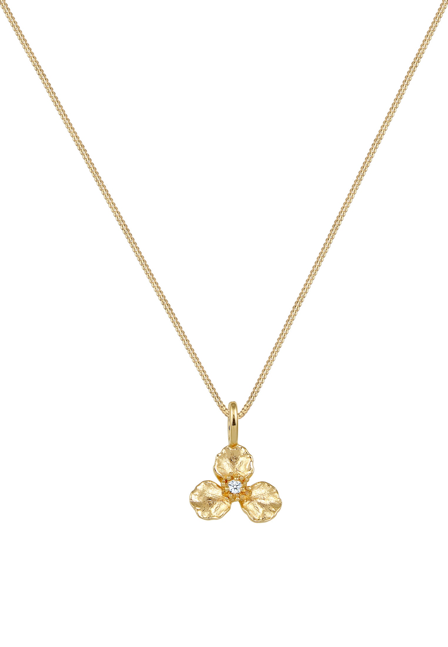 Elli DIAMONDS Silberkette »Halskette Blume Diamant Weiß Brillantschliff (0.015 ct) 585 Gelbgold«