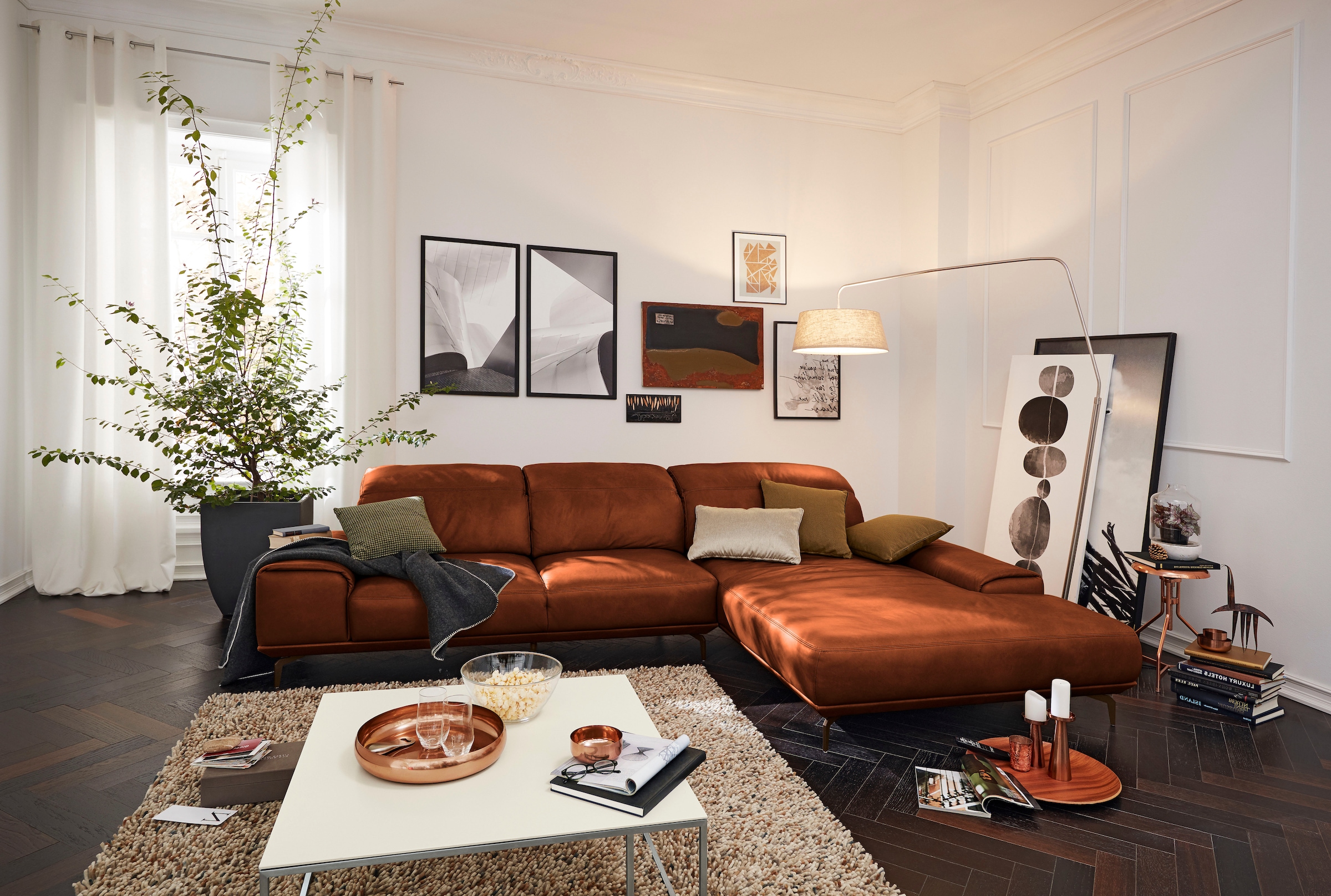 Musterring Wohnlandschaft »MR 2490 Ecksofa mit erstklassigem Sitzkomfort, Long-Life-Leder« Bronze-Fuß, Sitzhöhe 48cm, wahlweise mit Funktionen, Maße 342 x 207 cm