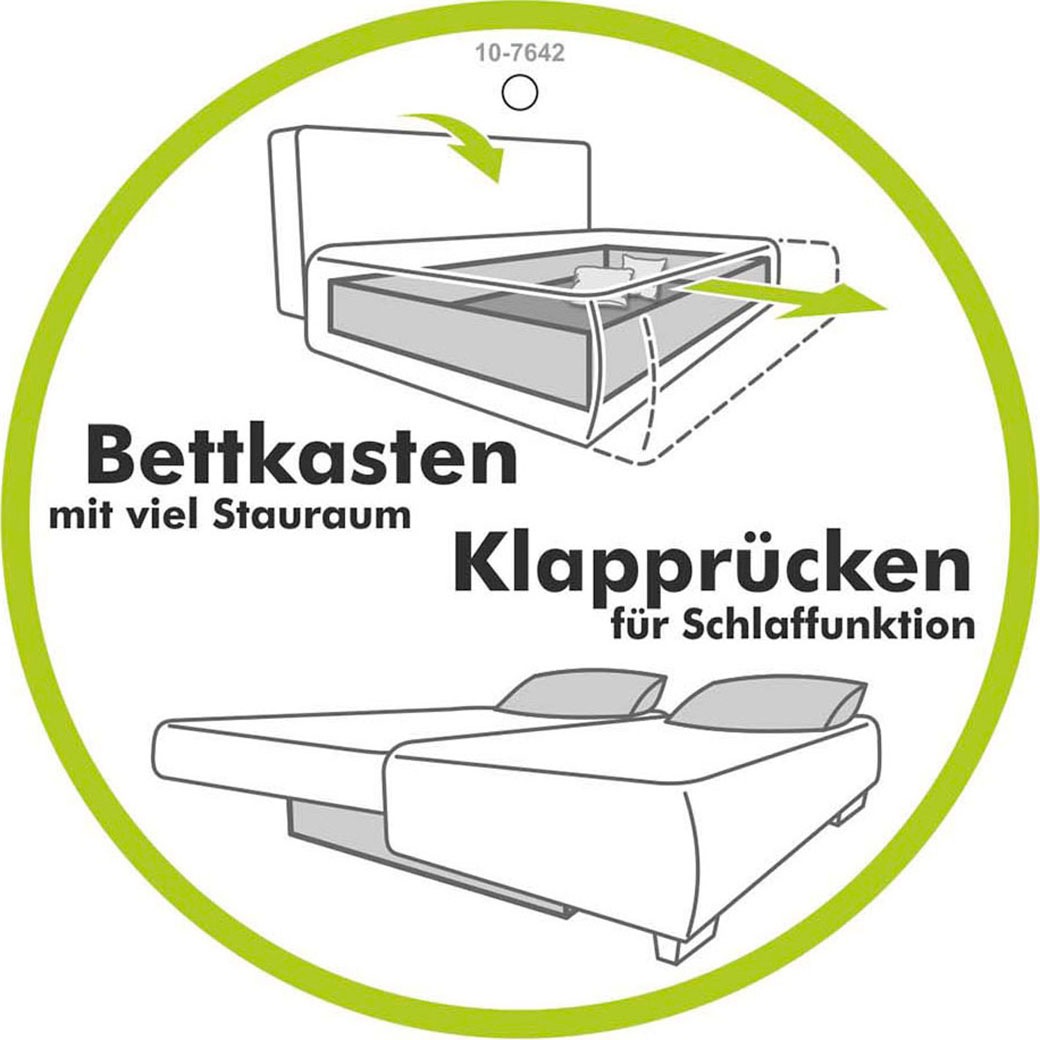 Jockenhöfer Gruppe Schlafsofa »Felix, B: 205 cm, Liegefl. 155x201 cm, Dauerschlafsofa, inkl. Topper« inklusive Bettfunktion und Bettkasten, Federkernpolsterung