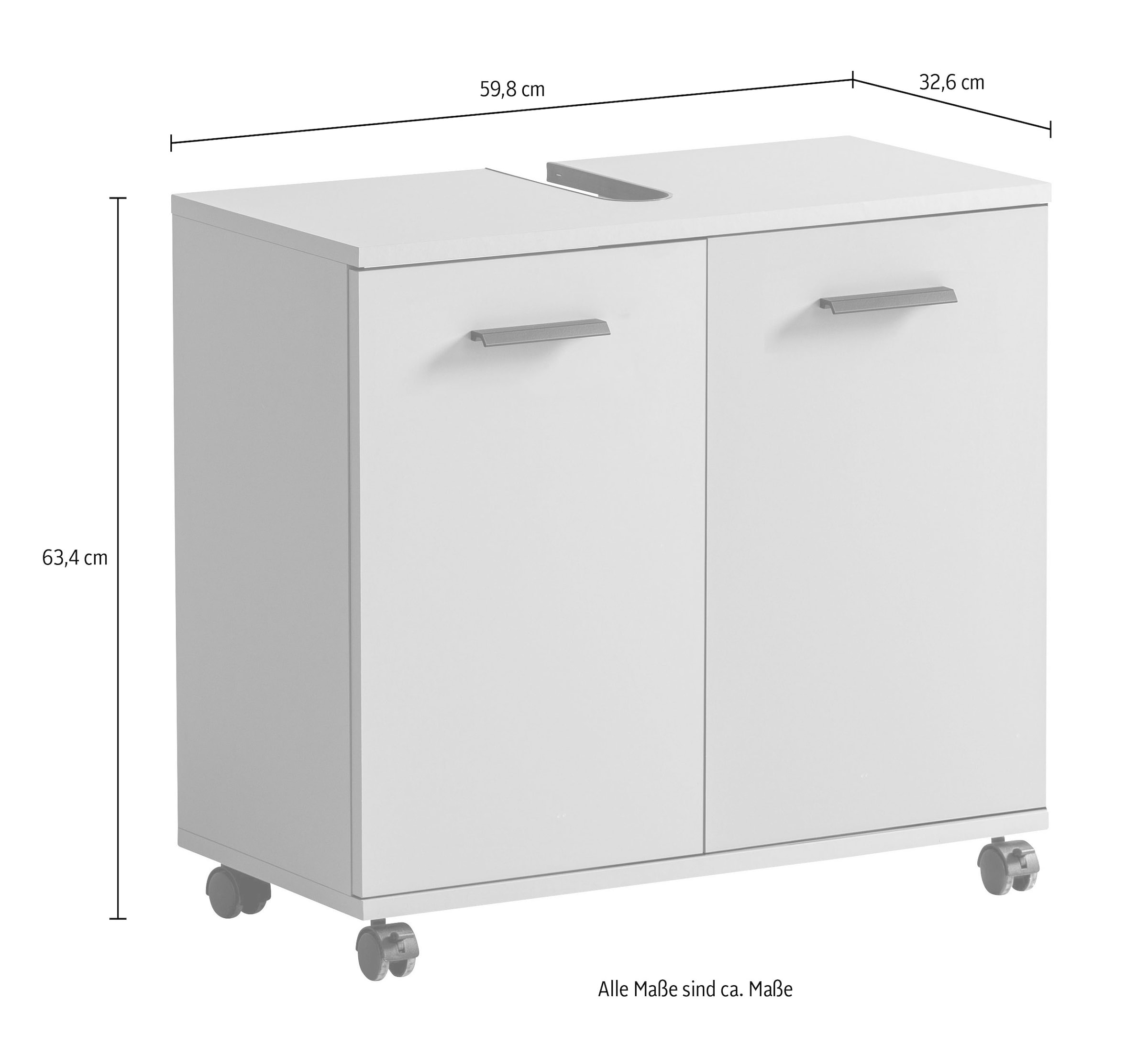 welltime Waschbeckenunterschrank »Palermo, Breite 59 cm«, Metallbeschläge, Siphonausschnitt