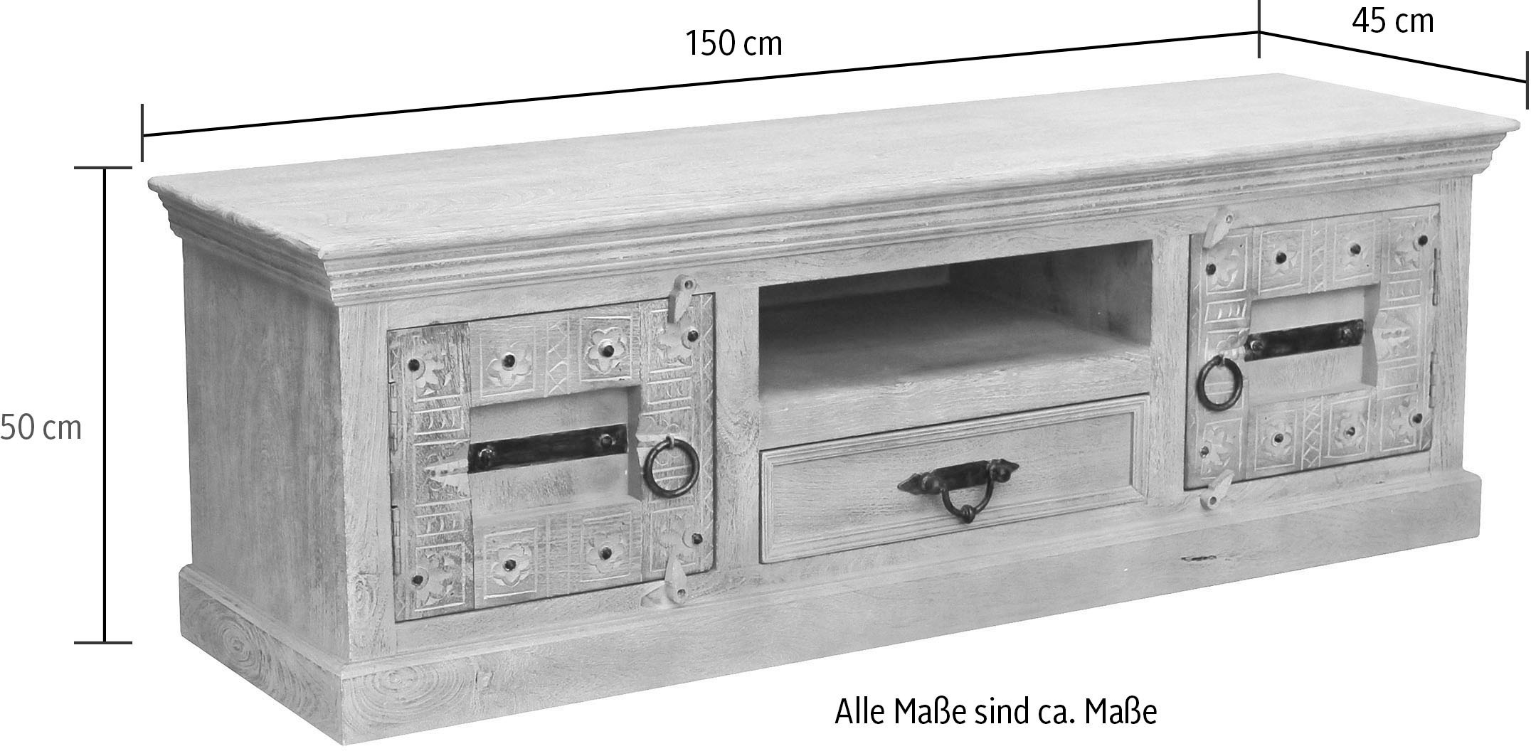 SIT Lowboard »Daipur«, mit aufwändigen Schnitzereien versehen