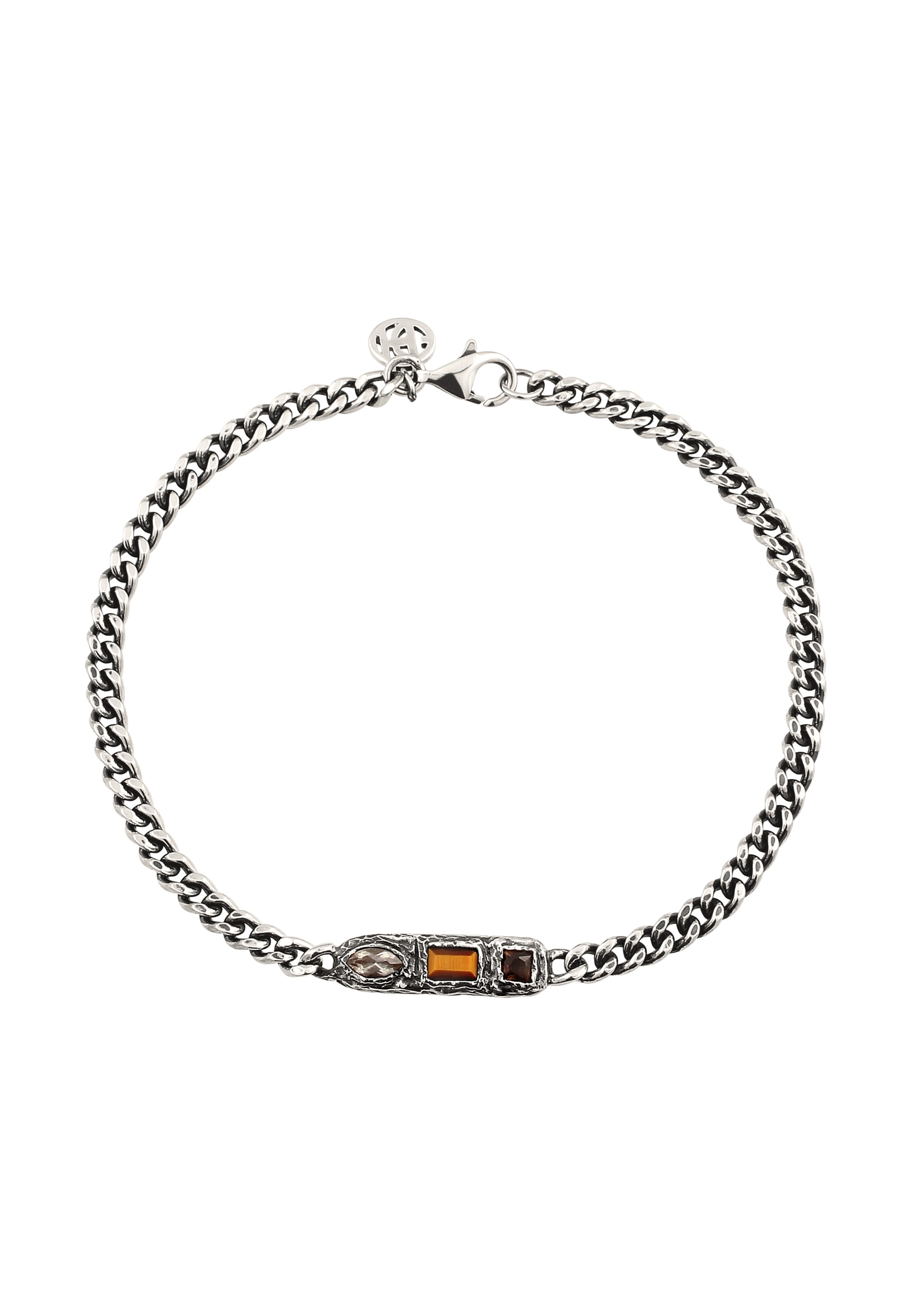 HAZE & GLORY Armkette »Armband Tigerauge Quarz Braun Panzerkette 925 Sterling Silber«