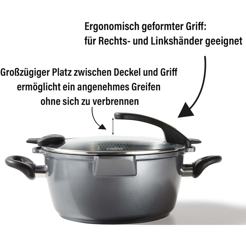 STONELINE Topf-Set »Future«, Aluminiumguss, (Set, 8 tlg., Kochtopf 20/24, Stieltopf 18 cm, Schmorpfanne 20/24 cm)