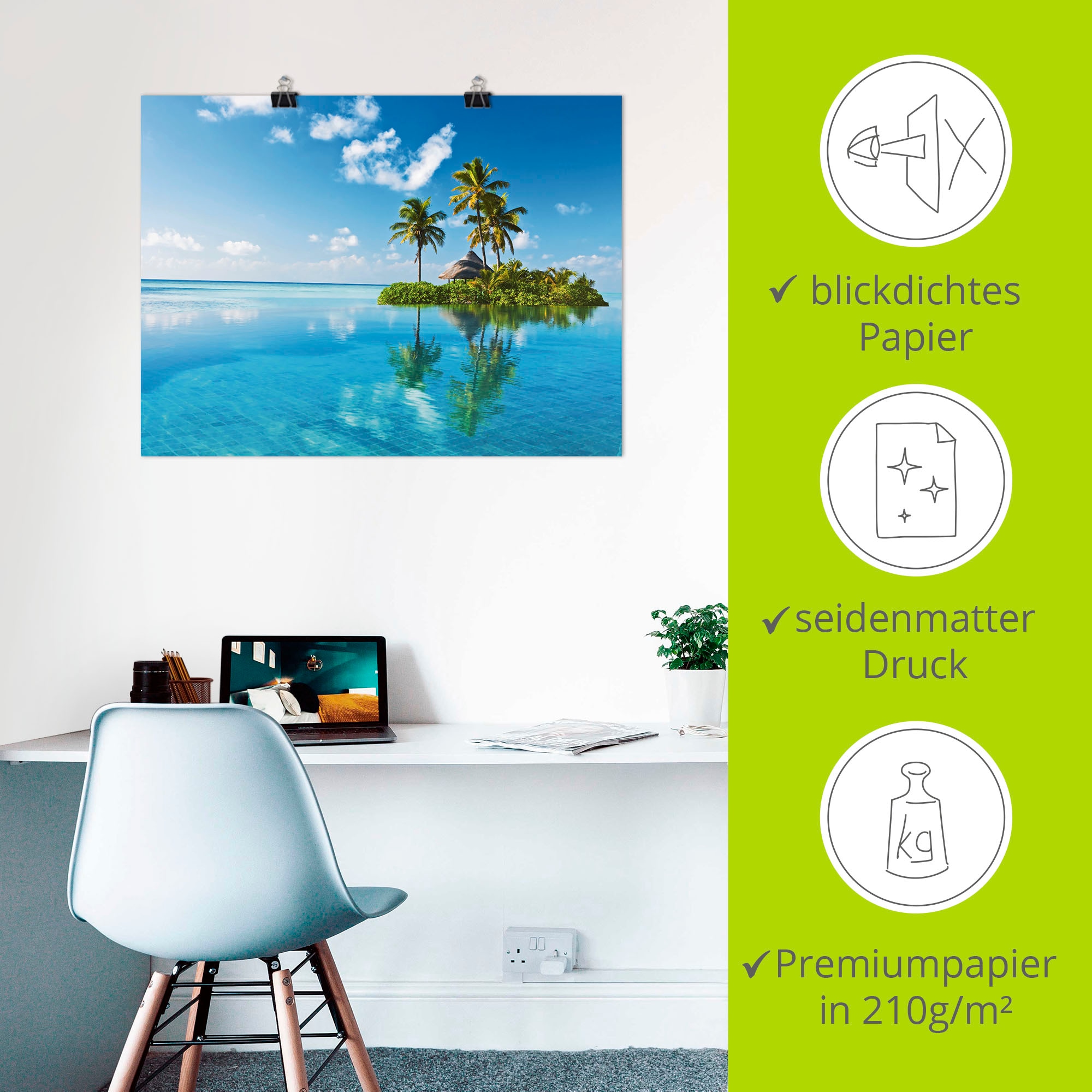 Artland Wandbild »Tropisches Paradies - Insel Palmen Meer«, Amerika, (1 St.), als Alubild, Outdoorbild, Leinwandbild, Poster, Wandaufkleber
