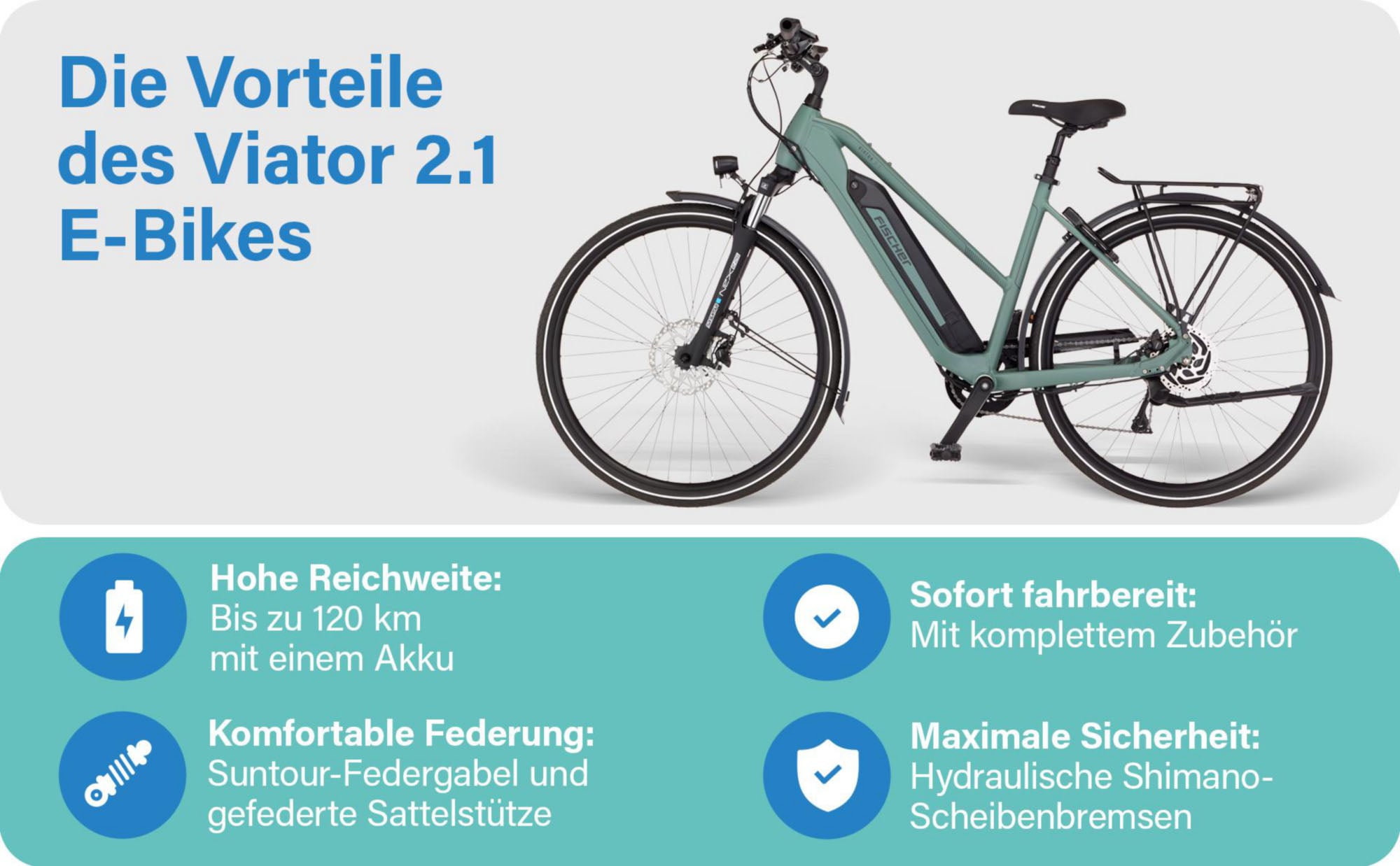 FISCHER Fahrrad »VIATOR 2.1 459 ACTIVE« 8 Gang Shimano ACERA Schaltwerk Heckmotor mit Akku-Ladegerät | mit Werkzeug,  Pedelec, Elektrofahrrad für Damen und Herren