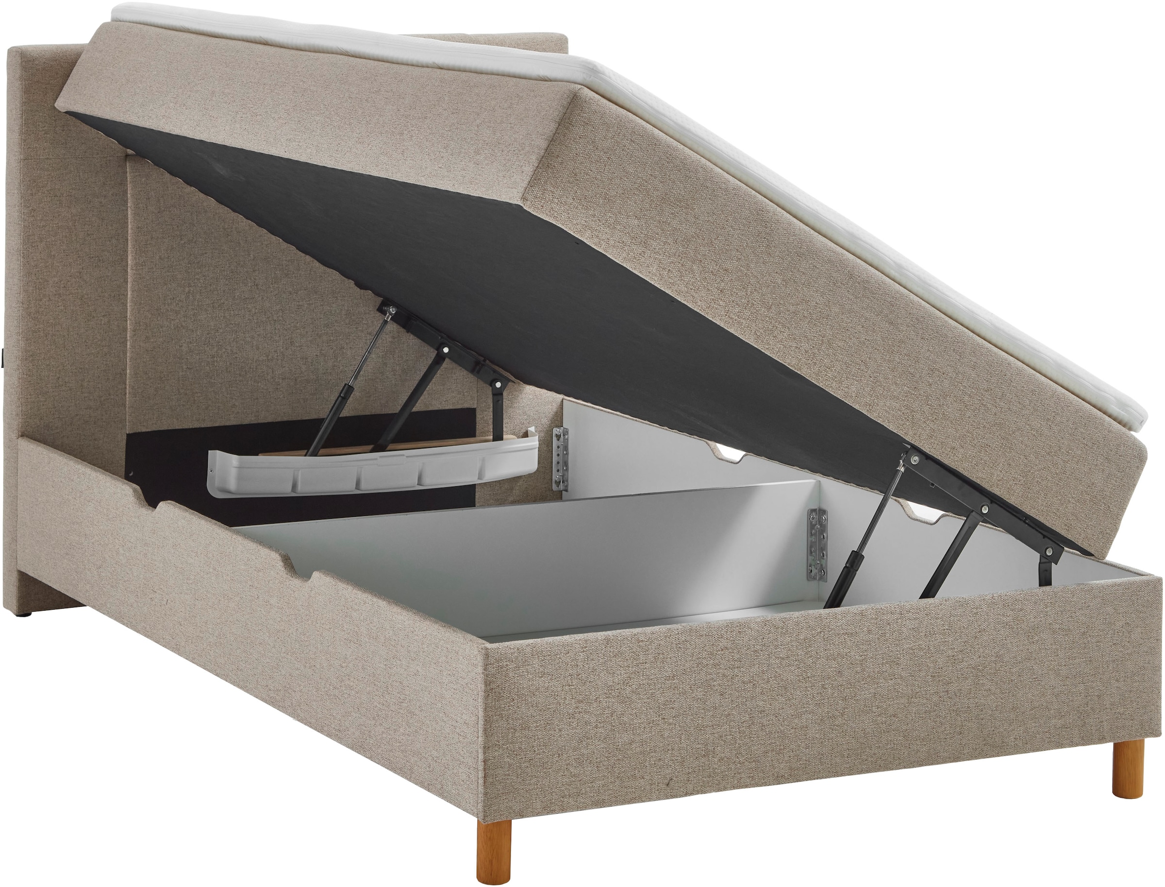 INOSIGN Boxbett »Escalon II, Boxbett mit Bettkasten, inklusive Topper«, Bett erhältlich in den Breiten 120x200cm und 180x200cm, mit Holzfüßen