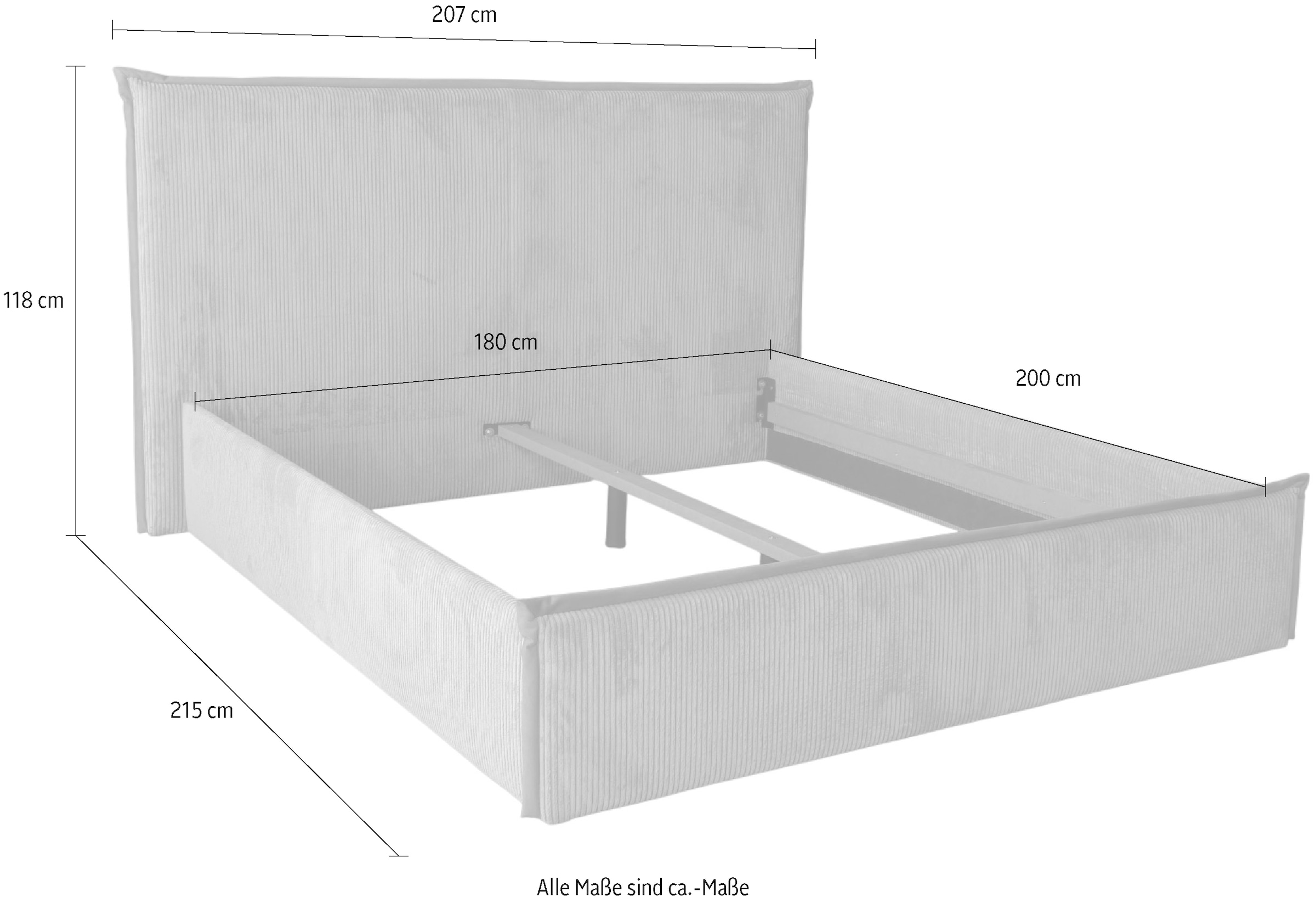 COLLECTION AB Polsterbett »Marla erhältlich in der Breite 180x200cm, mit Cordstoff bezogen« wahlweise mit Lattenrost und King-Matratze (28cm)