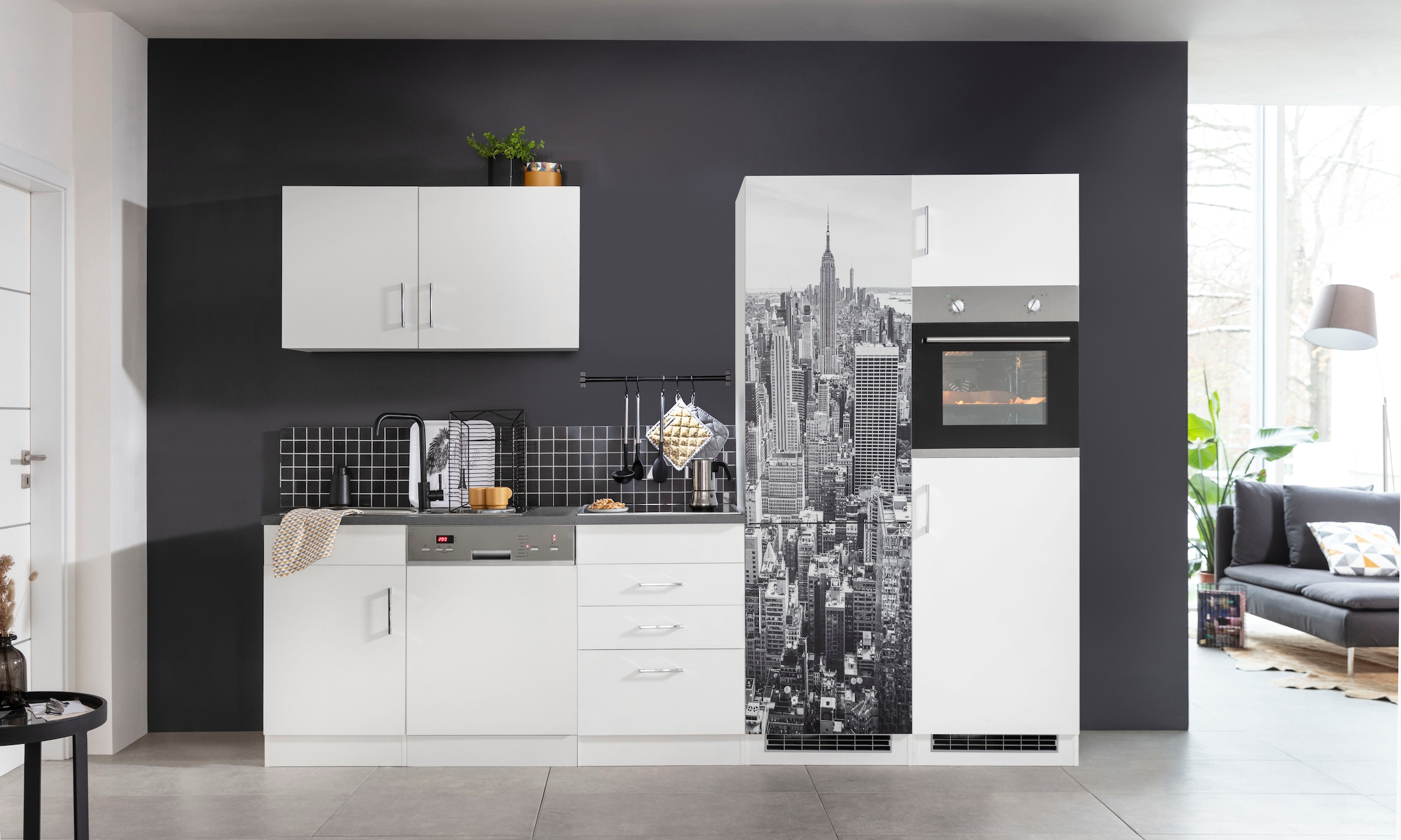 KOCHSTATION Küchenzeile »KS-Paris – Küchen mit einzigartigen Fotomotiven auf den Fronten« Breite 290 cm, wahlweise mit E-Geräten und Induktion
