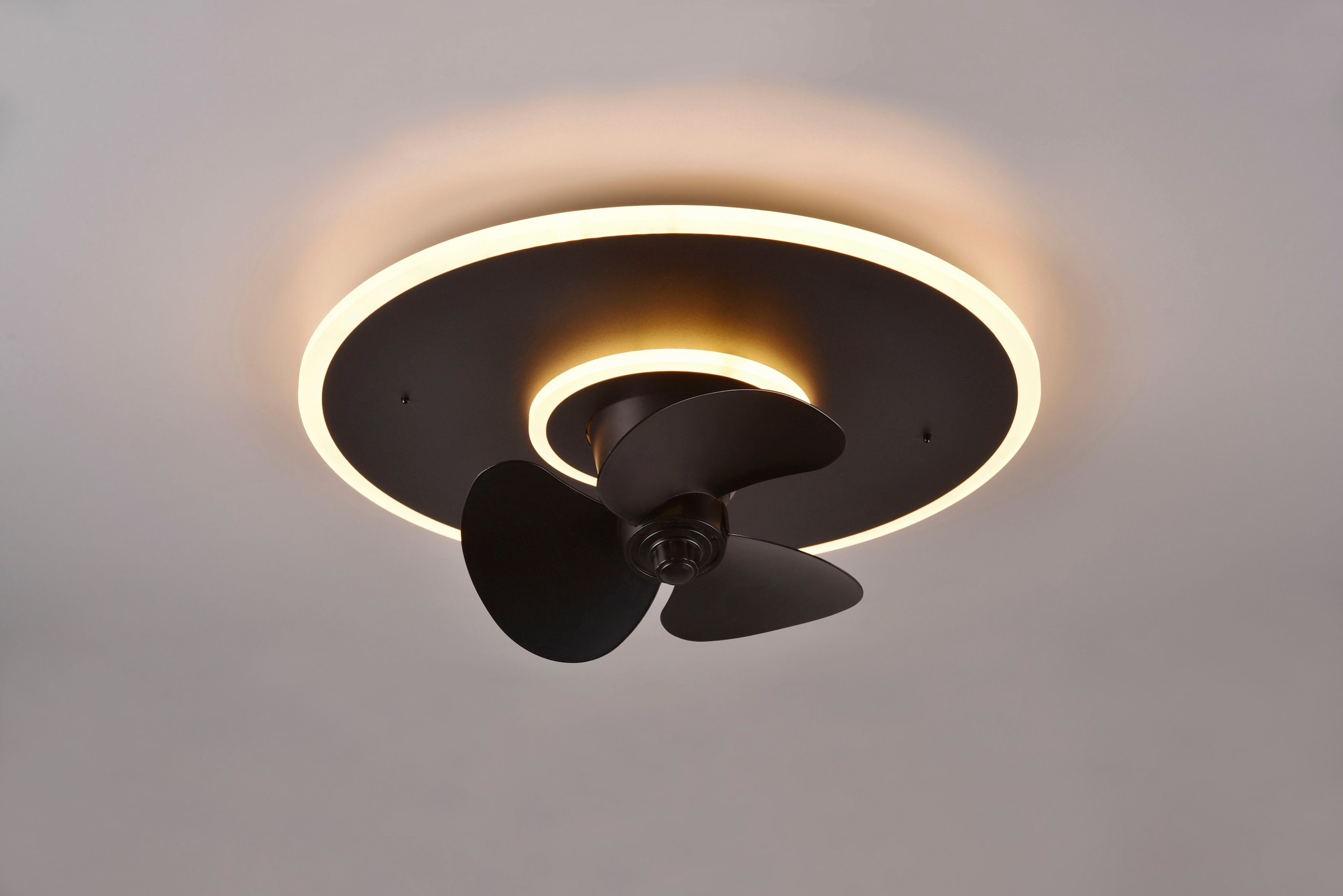 REALITY Leuchten LED Deckenleuchte »Nybro Deckenventilator«, 1 flammig, Leuchtmittel LED-Board | LED fest integriert, Deckenlampe, Ventilator 3 Stufen, Fernbedienung,Lichtfarbe einstellbar