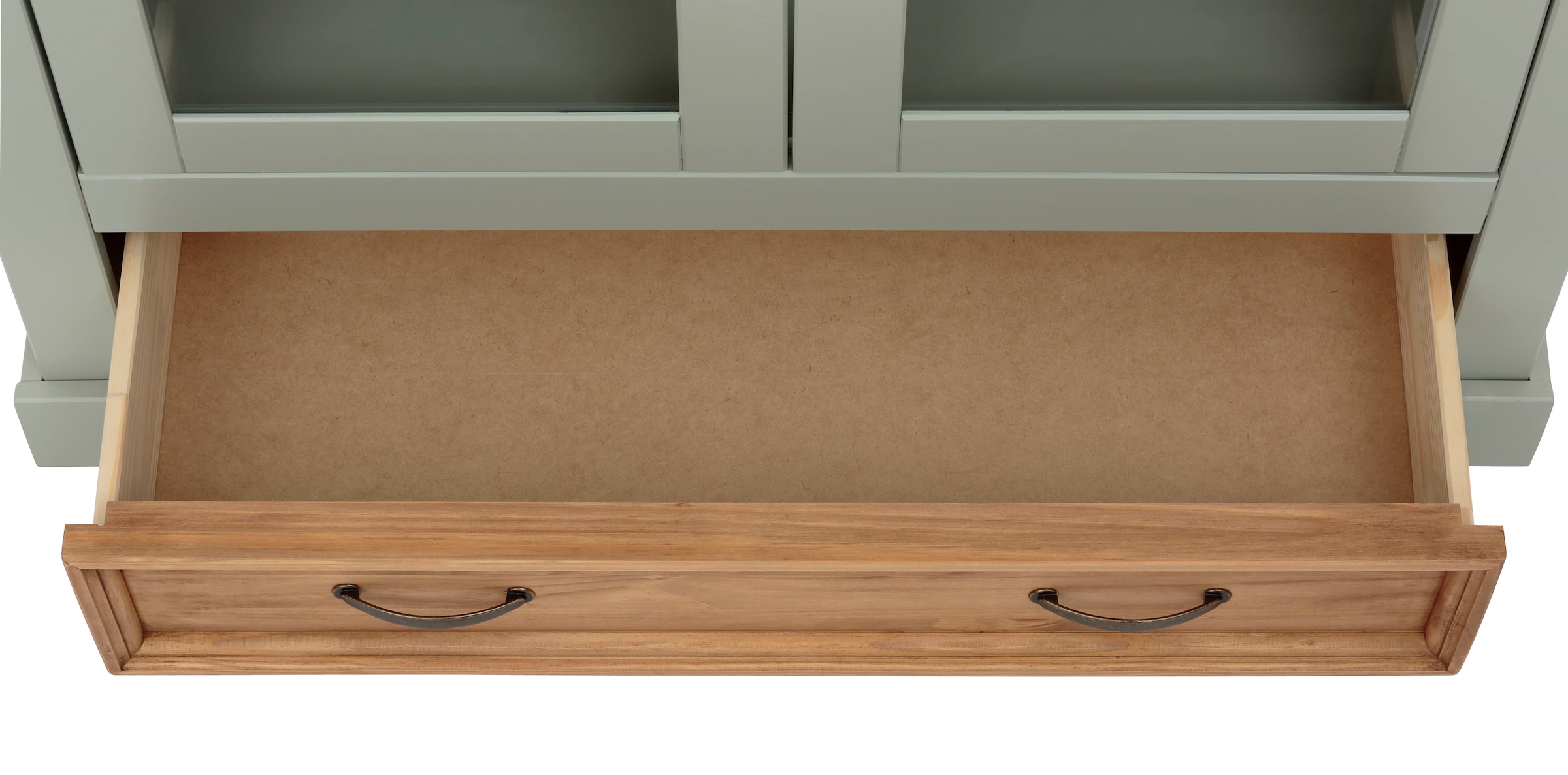 Home affaire Vitrine »Selma Highboard«, aus massivem Kiefernholz, mit Griffen aus antikisiertem Metall