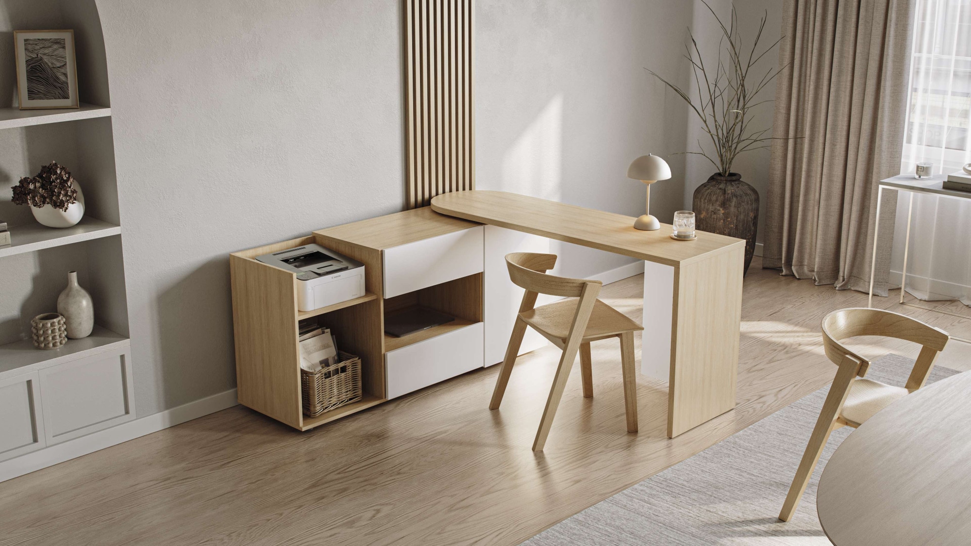 TemaHome Sekretär »ein Sideboard und Schreibtisch, ausziehbar, über Eck,«, mit 2 Schubladen, 1 Tür, offene Fächer, mit Kabeldurchführung