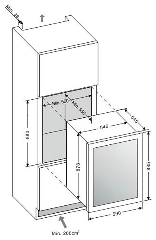 Amica Einbauweinkühlschrank »WK 341 220 S«, für 58 Standardflaschen á 0,75l, Einbaukühlschrank