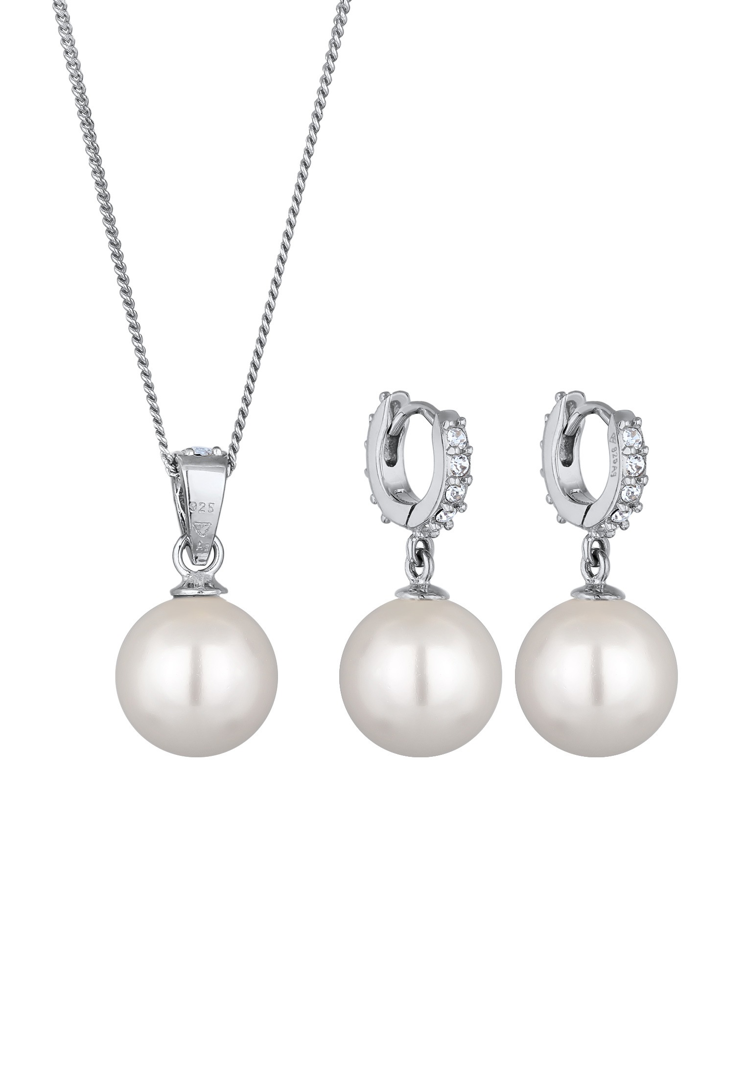 Elli Ohrring und Ketten Set »Schmuckset Muschelkernperlen Weiß Glas Kristalle 925 Sterling Silber« ()