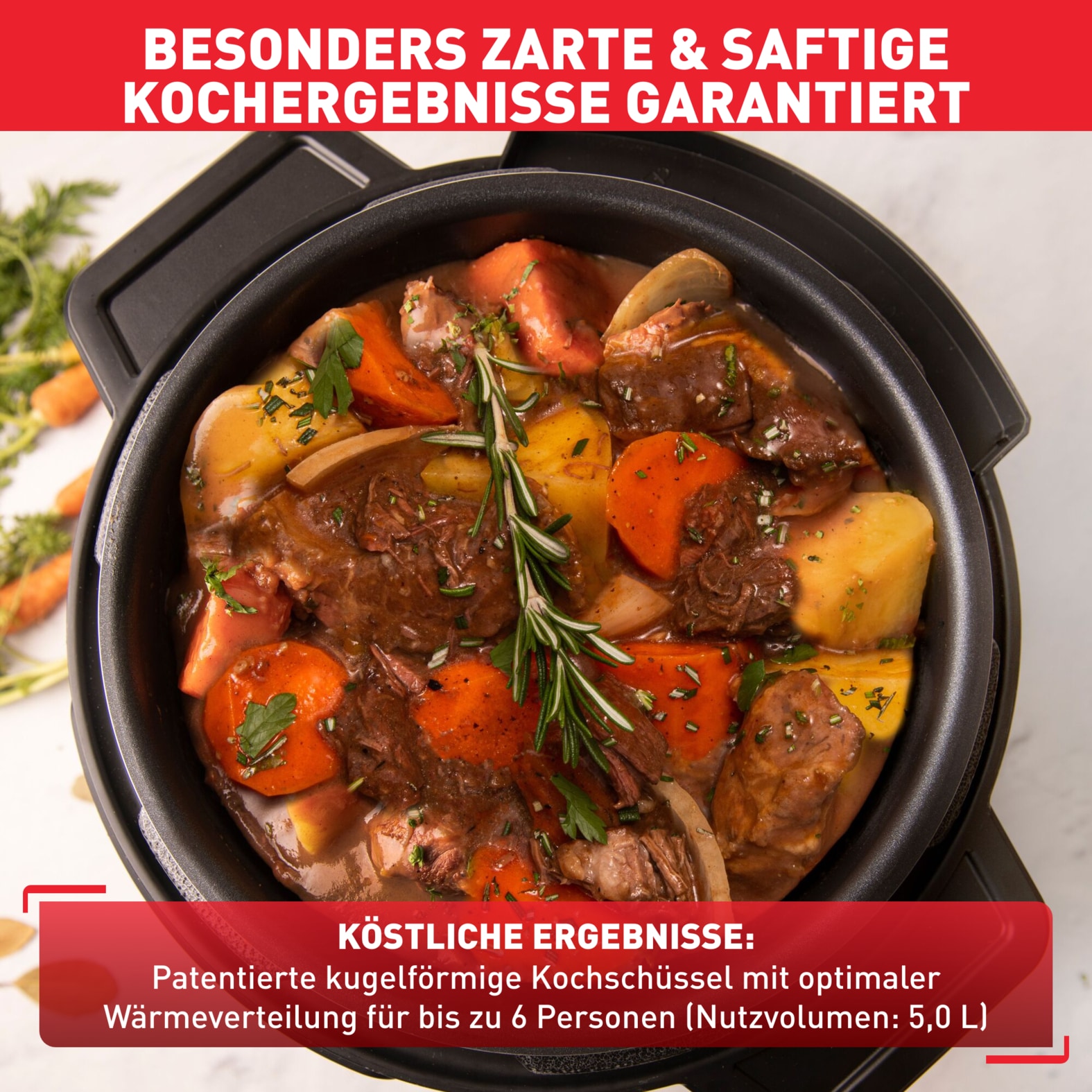 Tefal Multikocher »Turbo Cuisine & Fry inkl. Extra-Crisp-Deckel, 1-Knopf-Bedienung«, Schnellkochtopf/ Heißluftfritteuse, 15 automatische Programme, CY7788