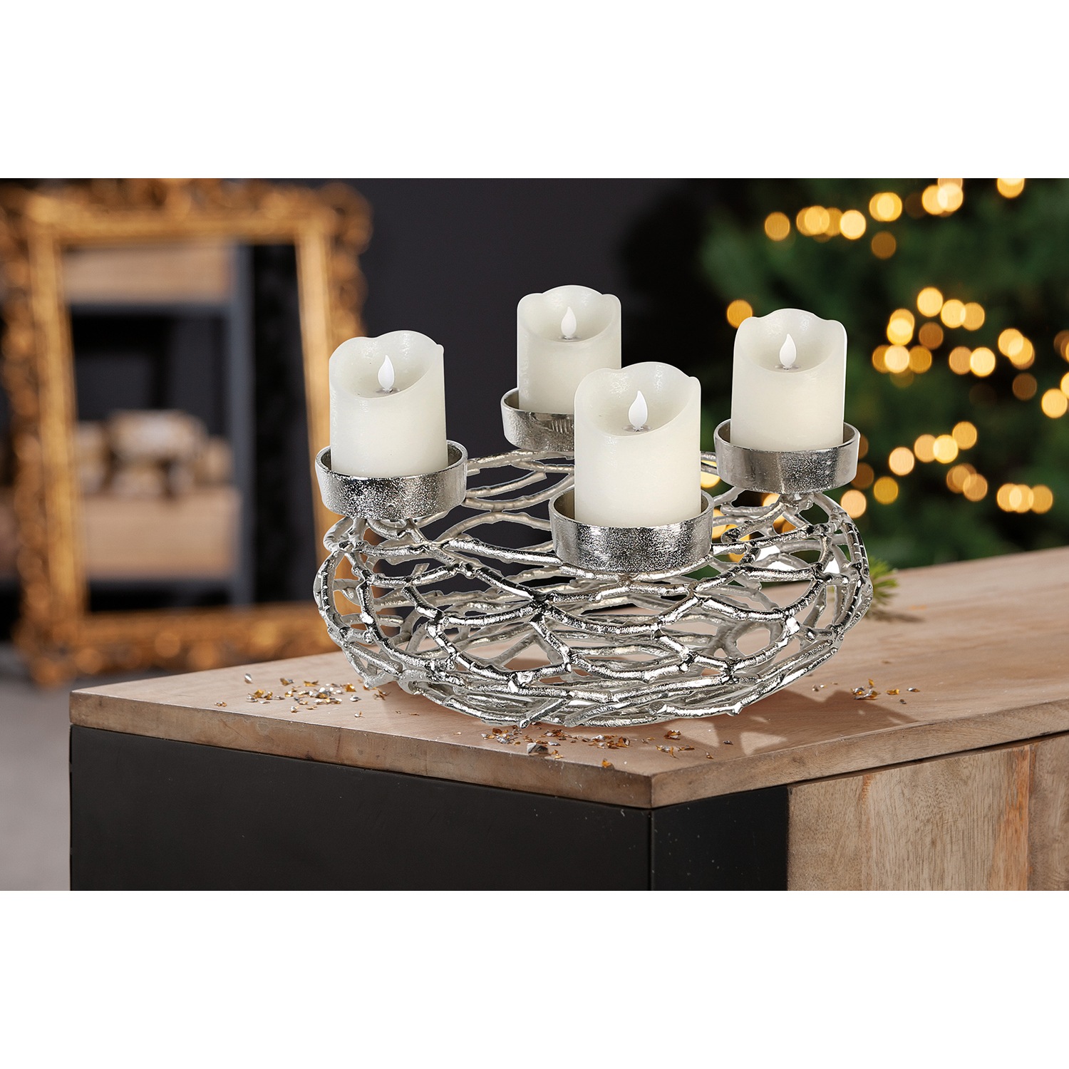 GILDE Adventskranz "Twigs" Aluminium, silber, verschiedene Größen