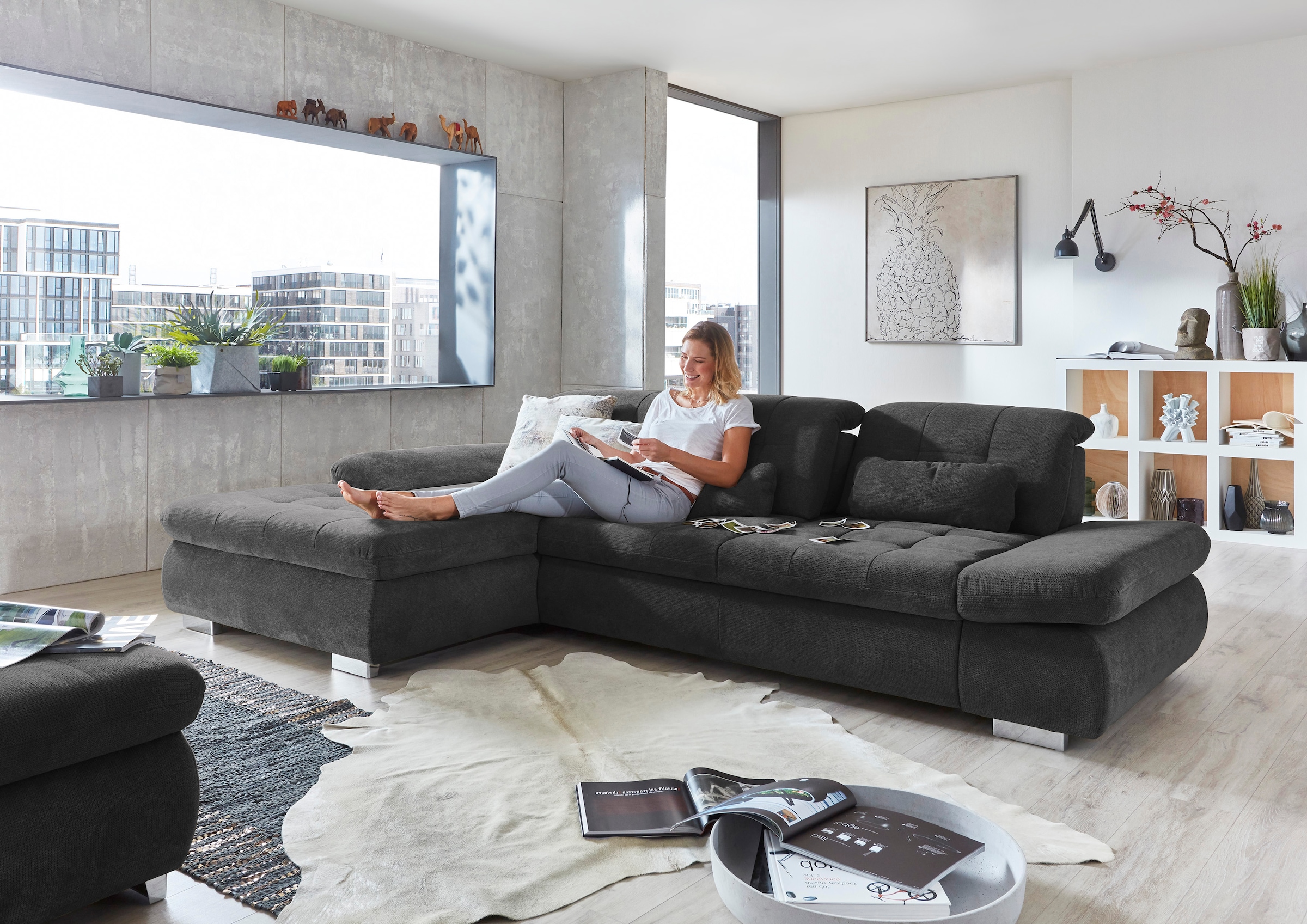 Die PlanBar Ecksofa »MP-IN17004 L-Form, Breite 331 cm, wahlweise weitere Funktionen« Federkern-Polsterung, inkl. Sitztiefenverstellung