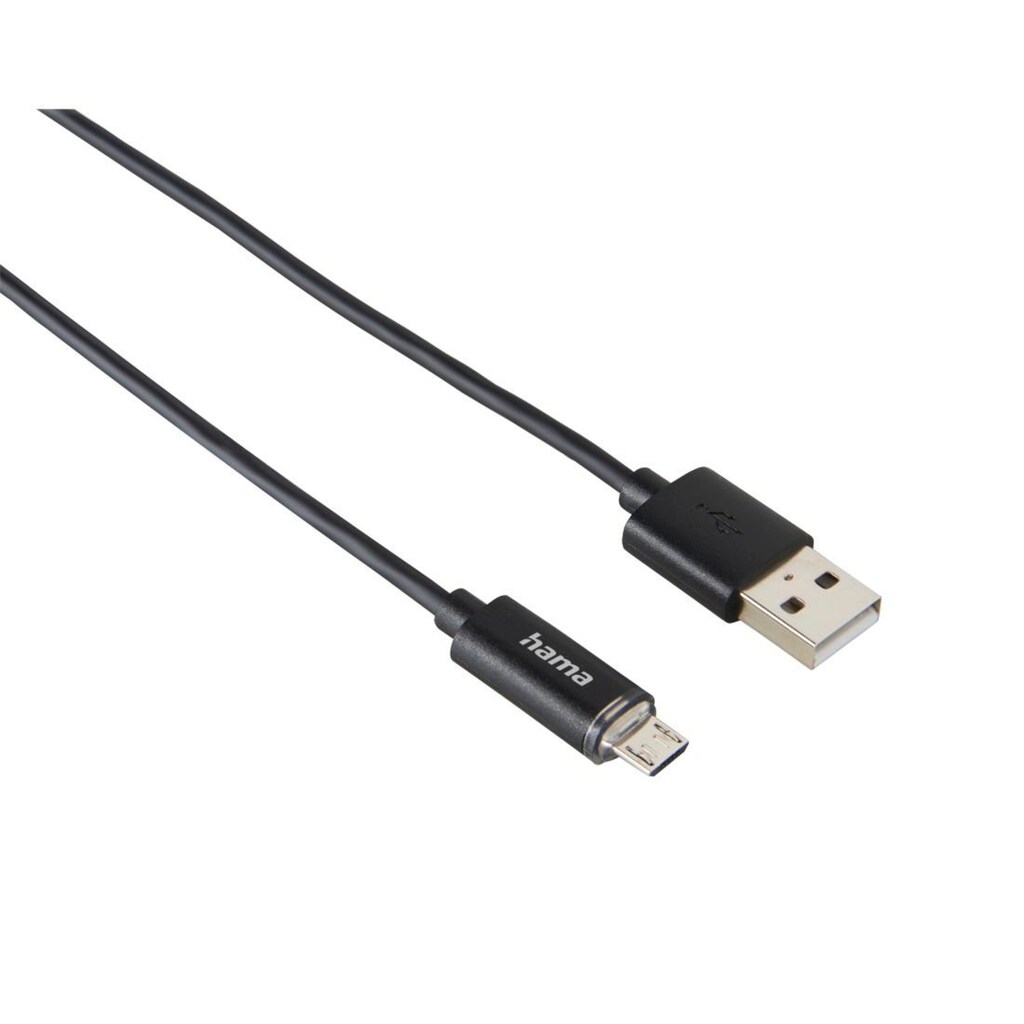 Hama USB-Kabel »Micro-USB-Kabel, mit LED-Anzeige, Schwarz, 1 m USB-Kabel«, Micro-USB, 100 cm