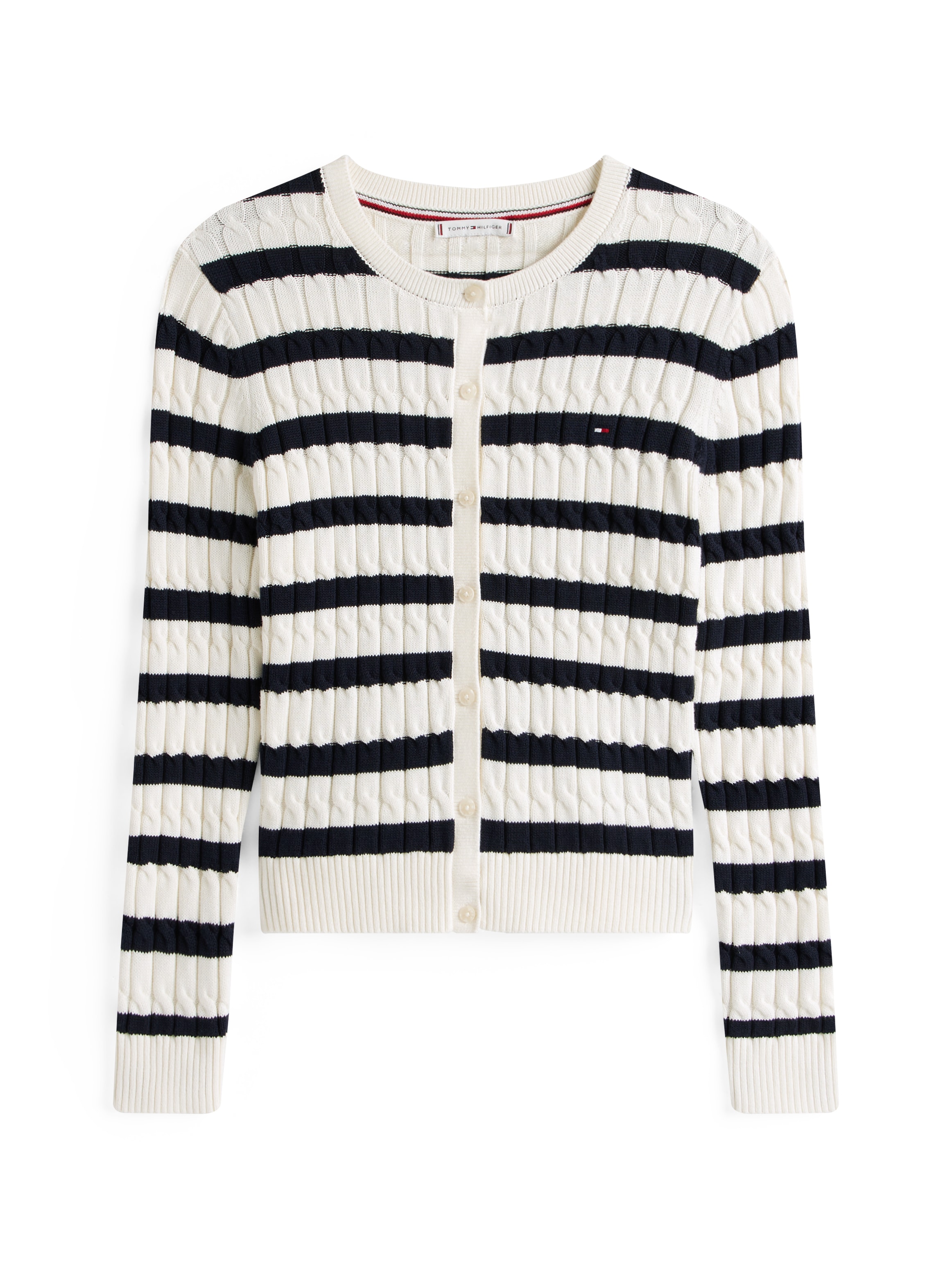 Tommy Hilfiger Strickjacke »CO CABLE MID GG C-NK LS CARDI«, mit Zopfmuster