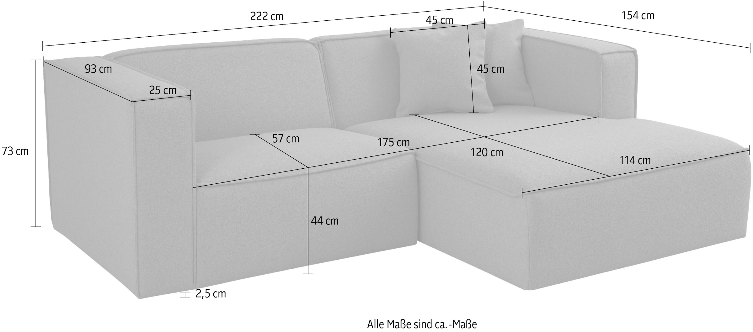 OTTO home Ecksofa »Tammie«, Breite 222 cm, Webstoff fein, bodentief, mit Wellenunterfederung