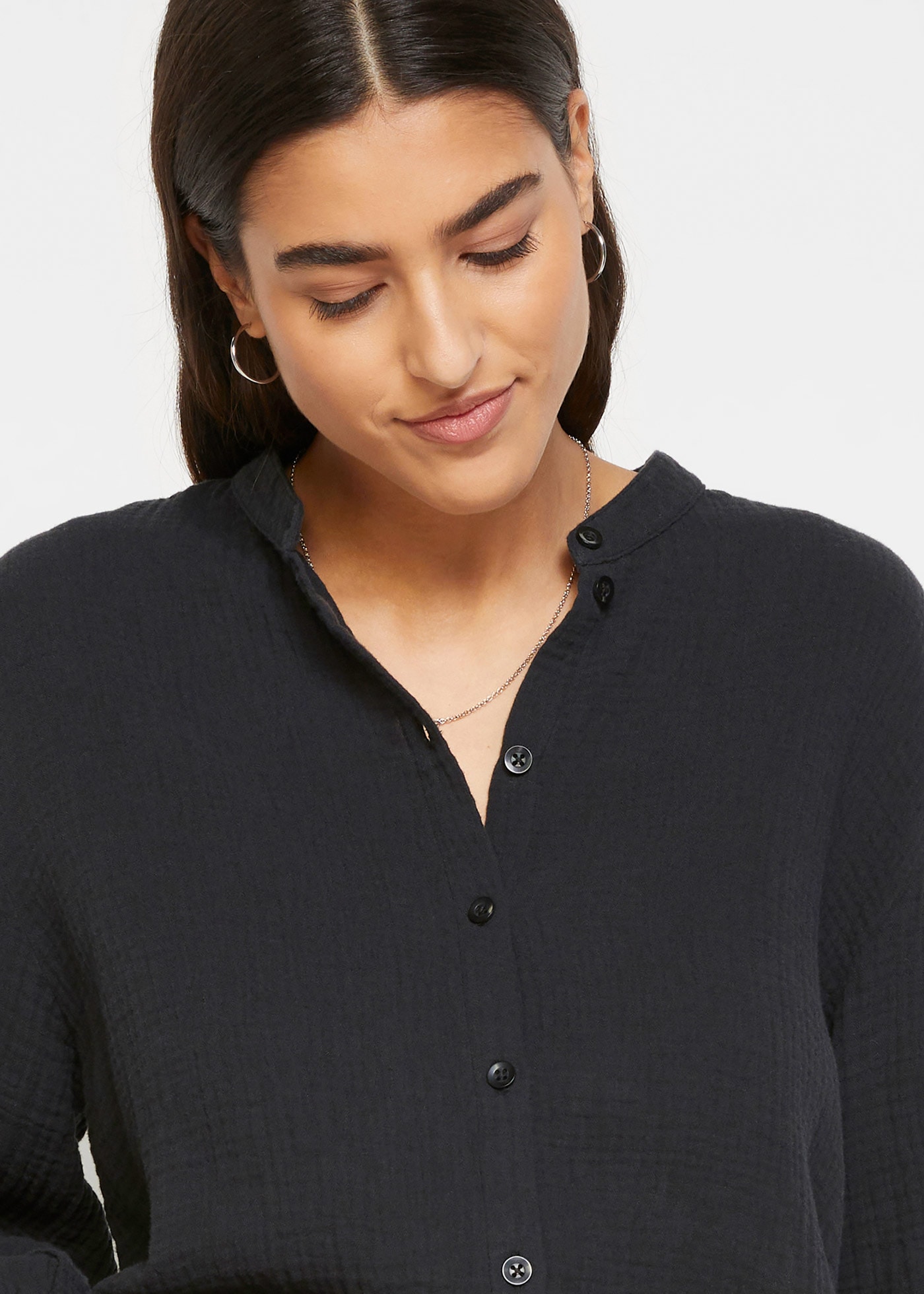 bonprix Langarmbluse »Musselin-Longbluse aus Baumwolle« Oversize-Passform, mit Seitenschlitzen, aus Musselin