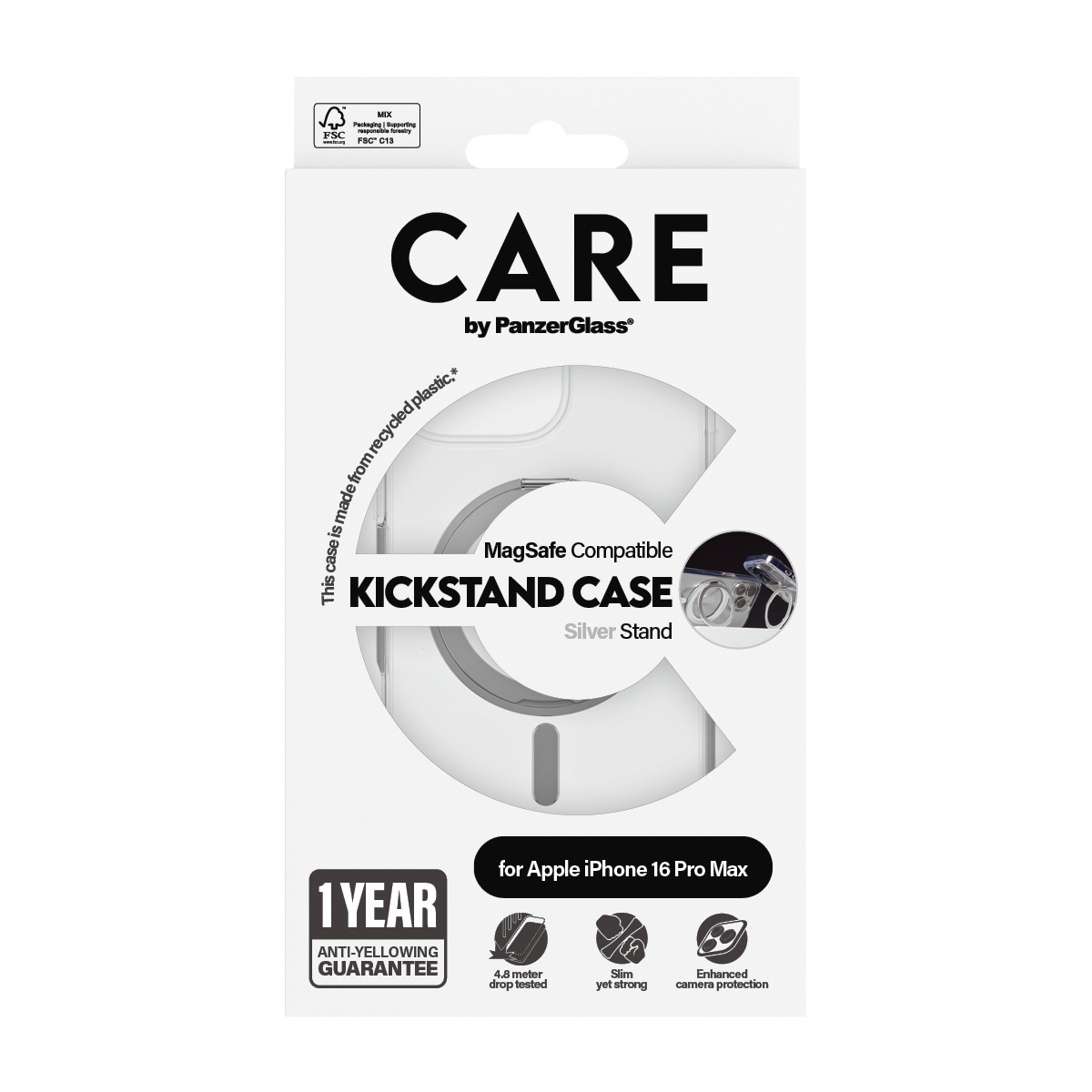 CARE by PanzerGlass Handyhülle »Feature Silver Kickstand MagSafe Apple iPhone 16 Pro Max«, Backcover, Schutzhülle, Handyschutzhülle, Case, Schutzcase, stoßfest