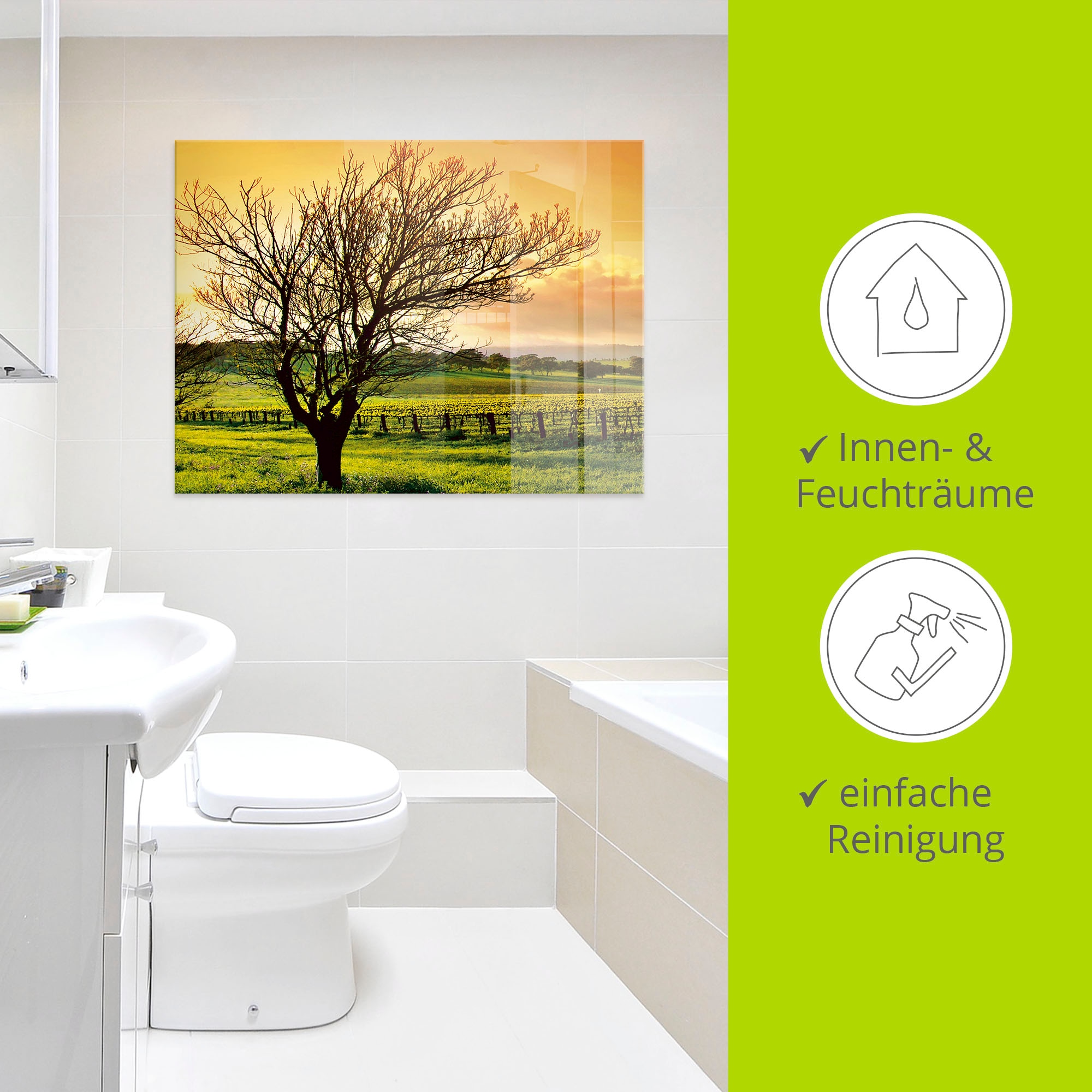 Artland Glasbild »Landschaft mit Weinbergen« Felder 1 Stk. tlg. in verschiedenen Größen