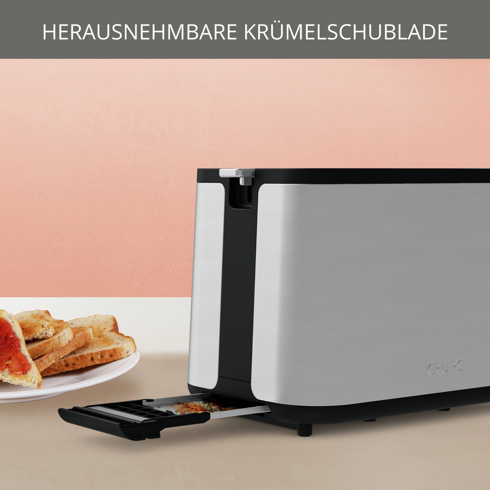 Krups Toaster »KH442D Control Line, 6 Bräunungsstufen, herausnehmbare Krümelschublade« 2 kurze Schlitze für 2 Scheiben 850 W integrierter Gebäck- und Brötchenwärmer, Anhebefunktion