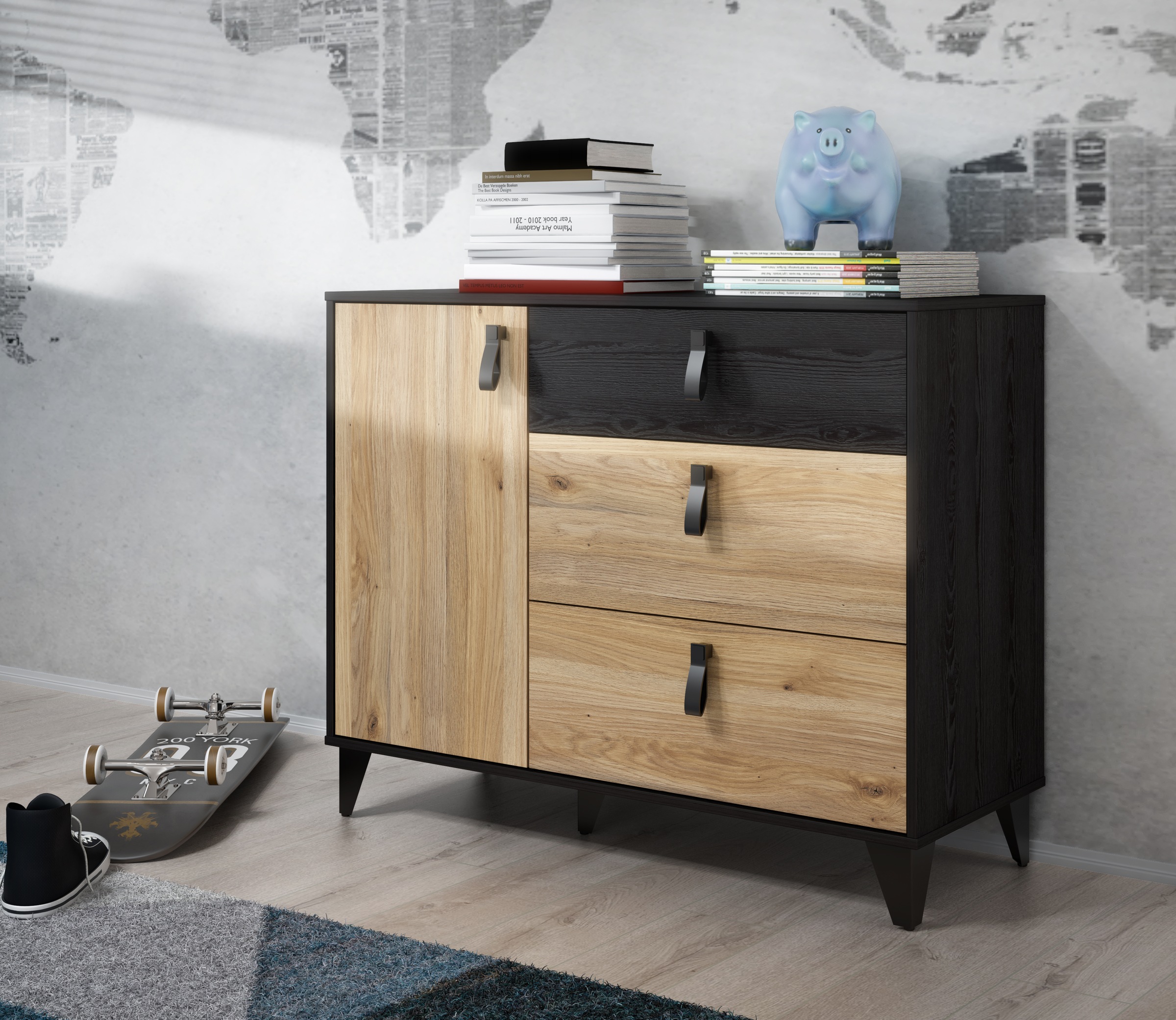 FORTE Sideboard »Lya«, Sideboard 3 Schubkästen, 1 Tür, Stauraum, Griffschlaufen